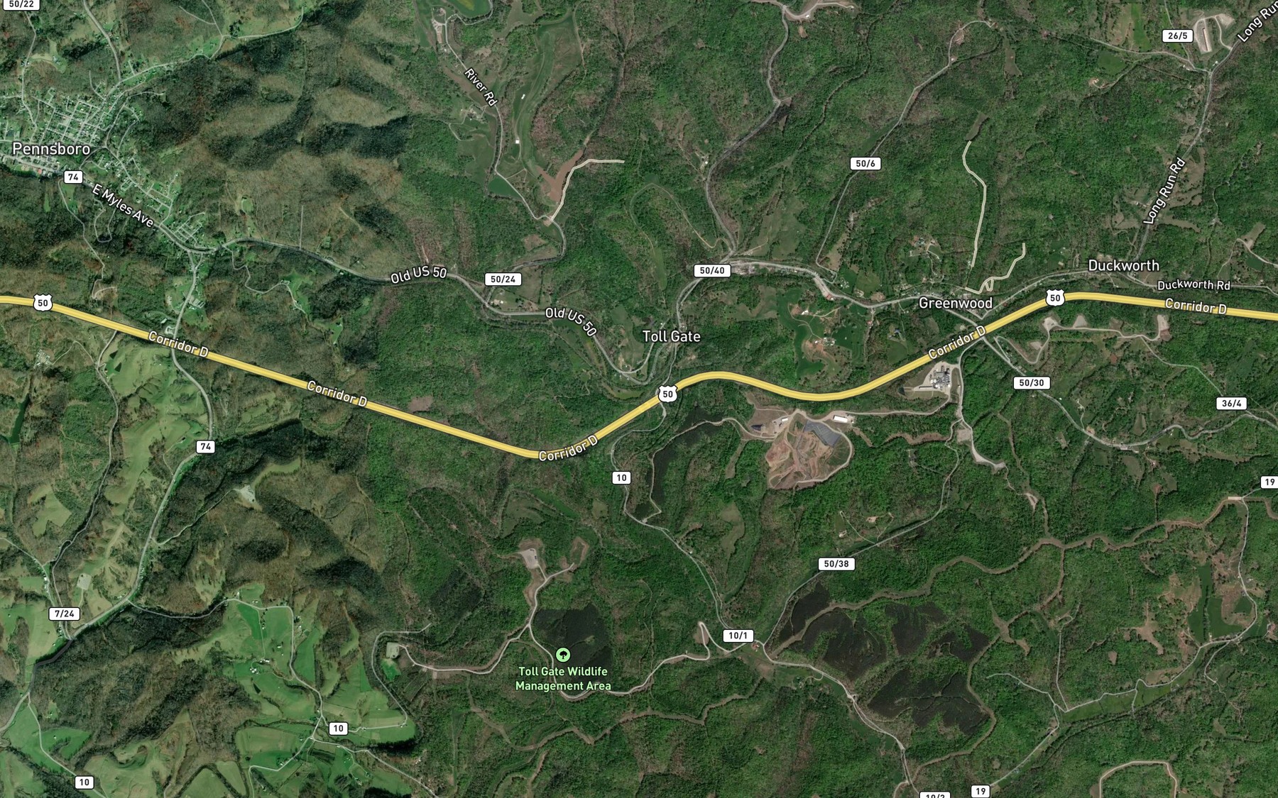 Satellite map of the Dotson Run