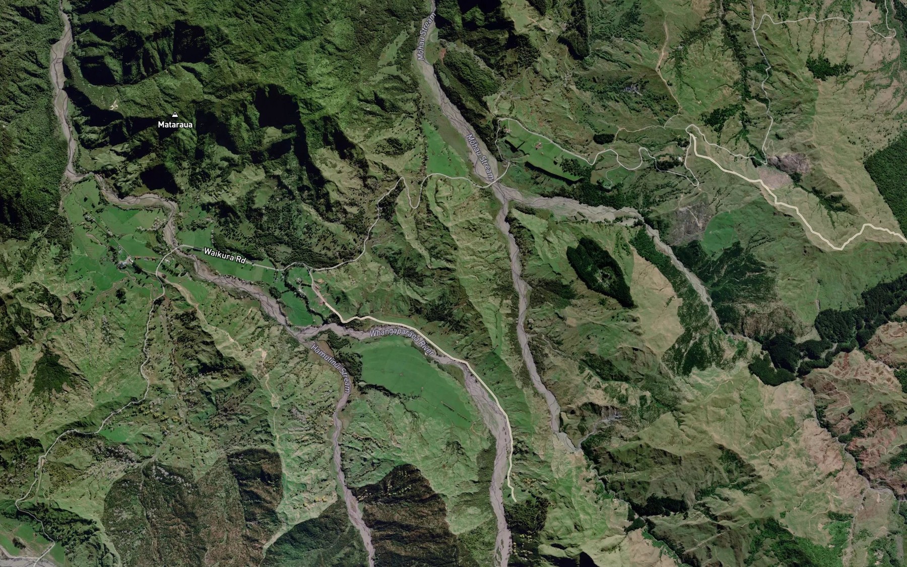Satellite map of the Mangawhatu Stream