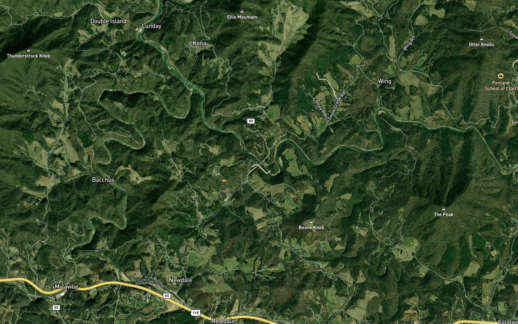 Satellite map of the Wolf Branch