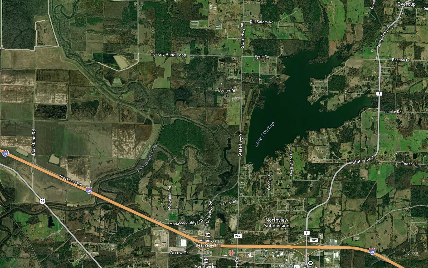 Satellite map of the Overcup Creek