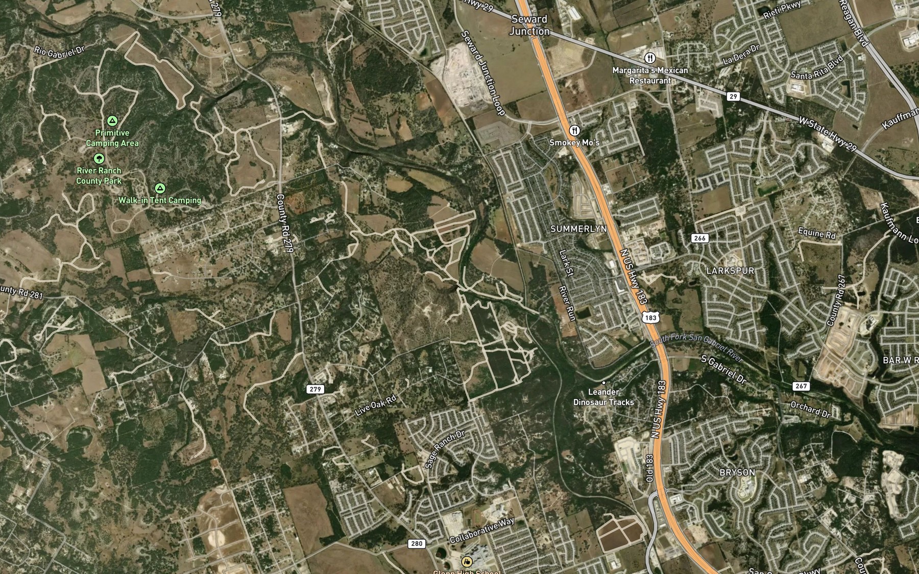 Satellite map of the Jinks Branch