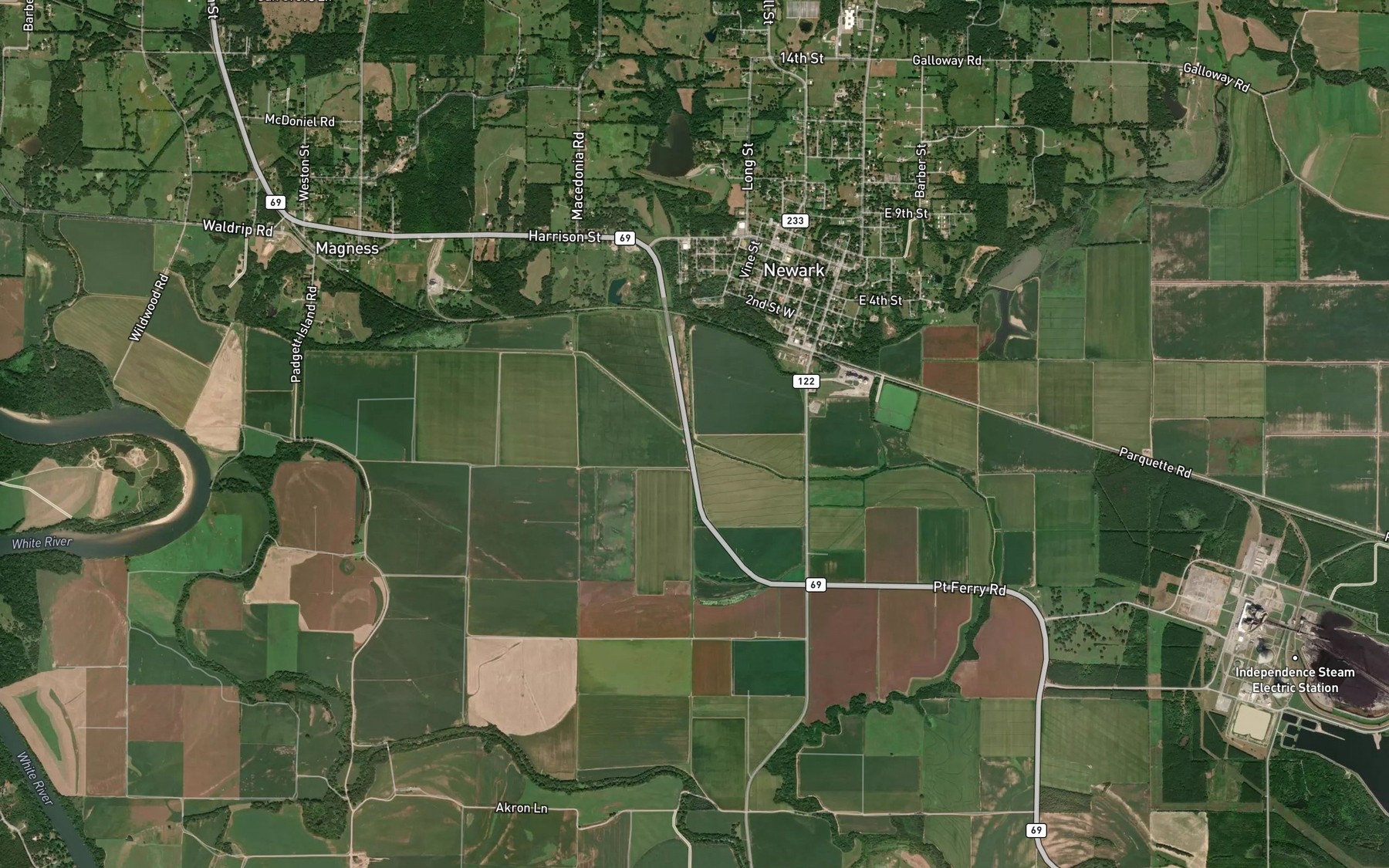 Satellite map of the Thompson Creek