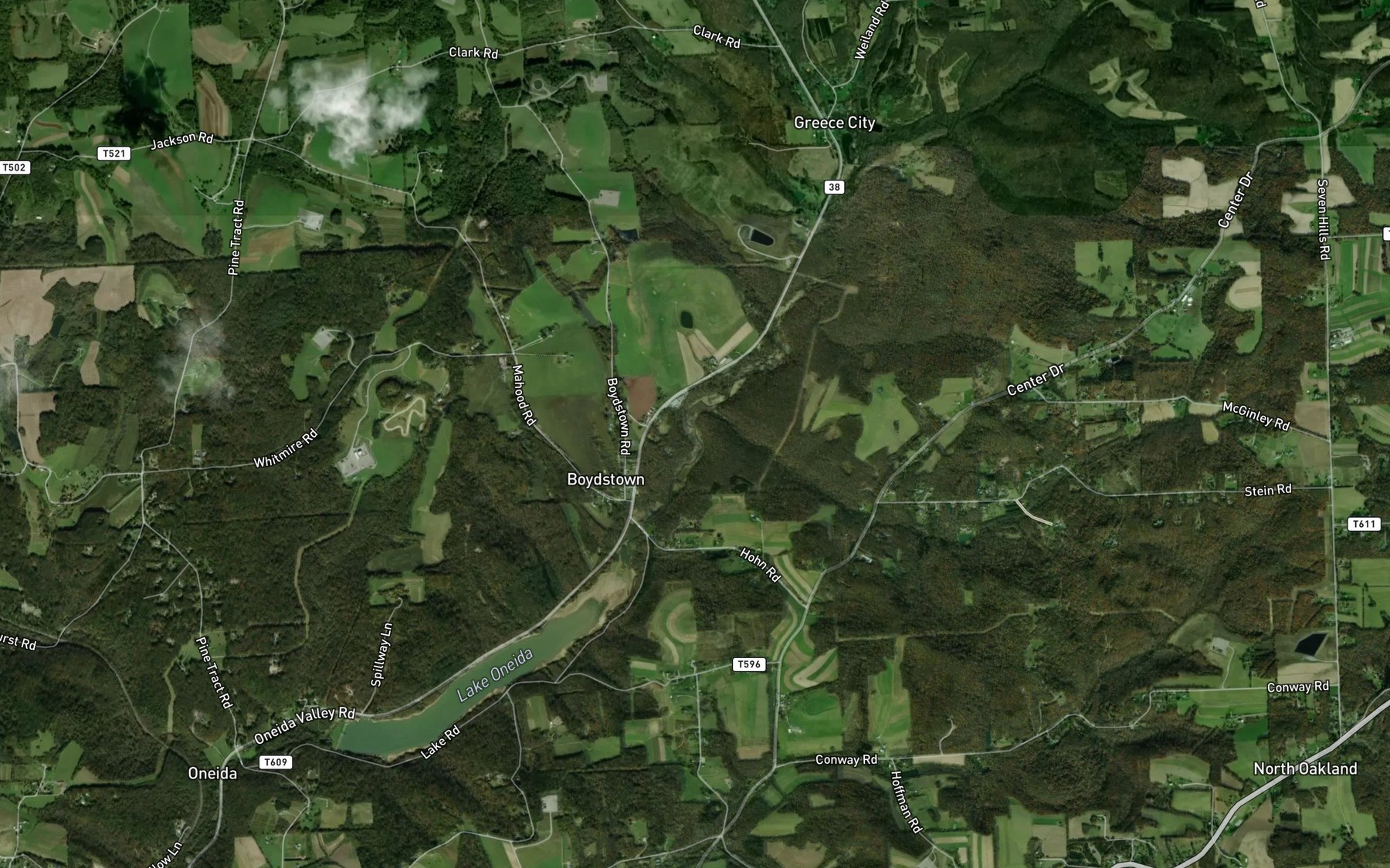 Satellite map of the Boydstown Reservoir