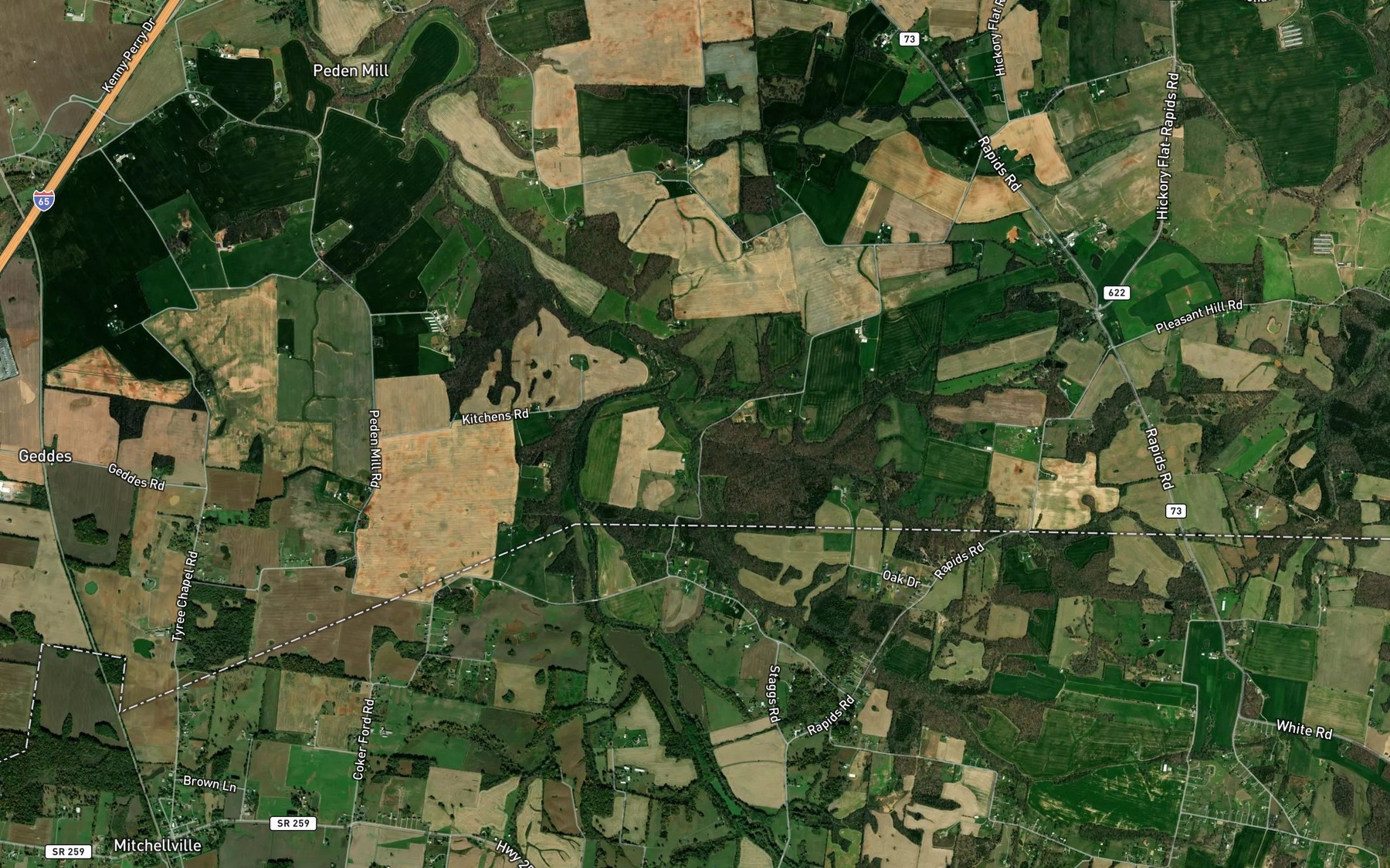 Satellite map of the Thompson Branch