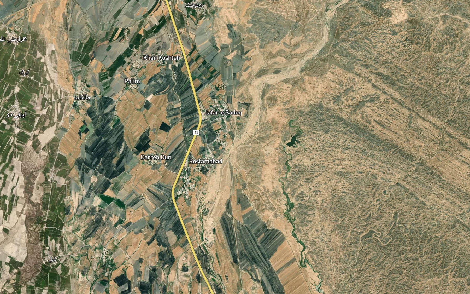 Satellite map of the Rudkhaneh-ye Sur