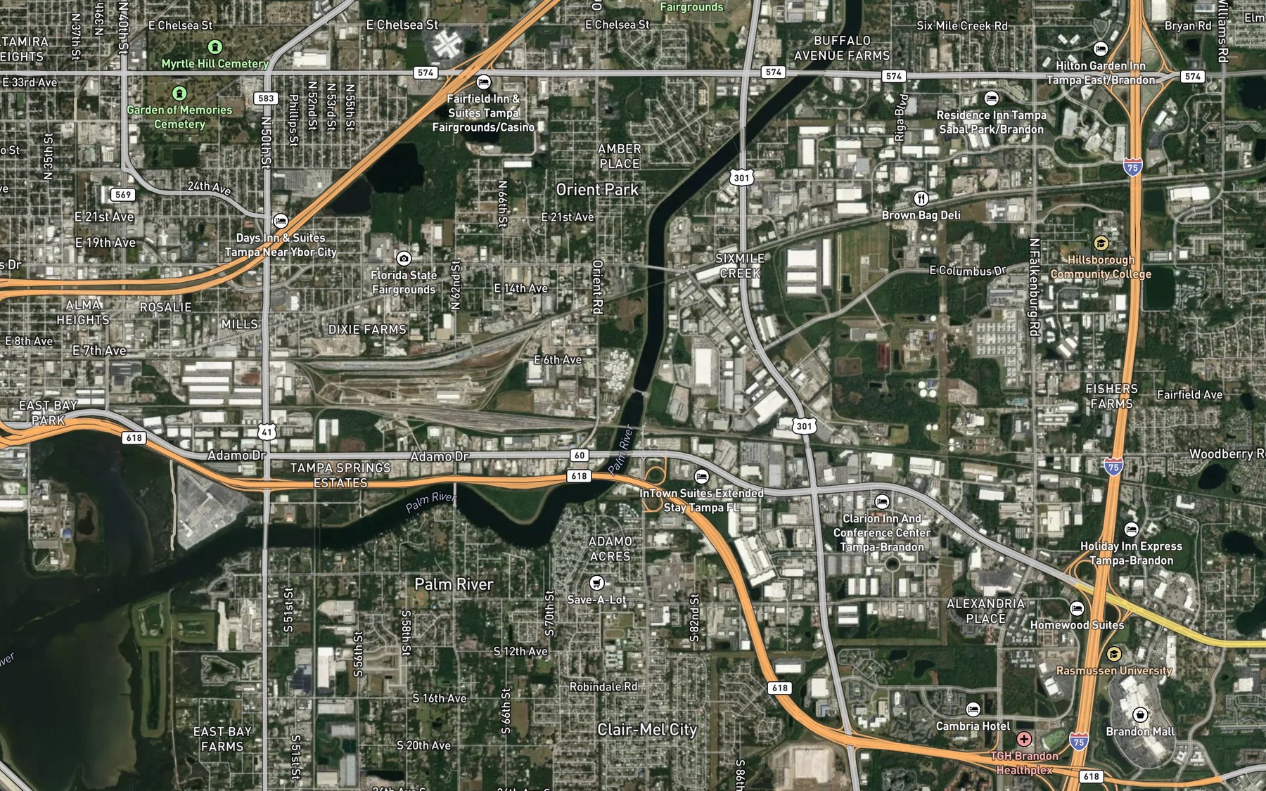 Satellite map of the Sixmile Creek