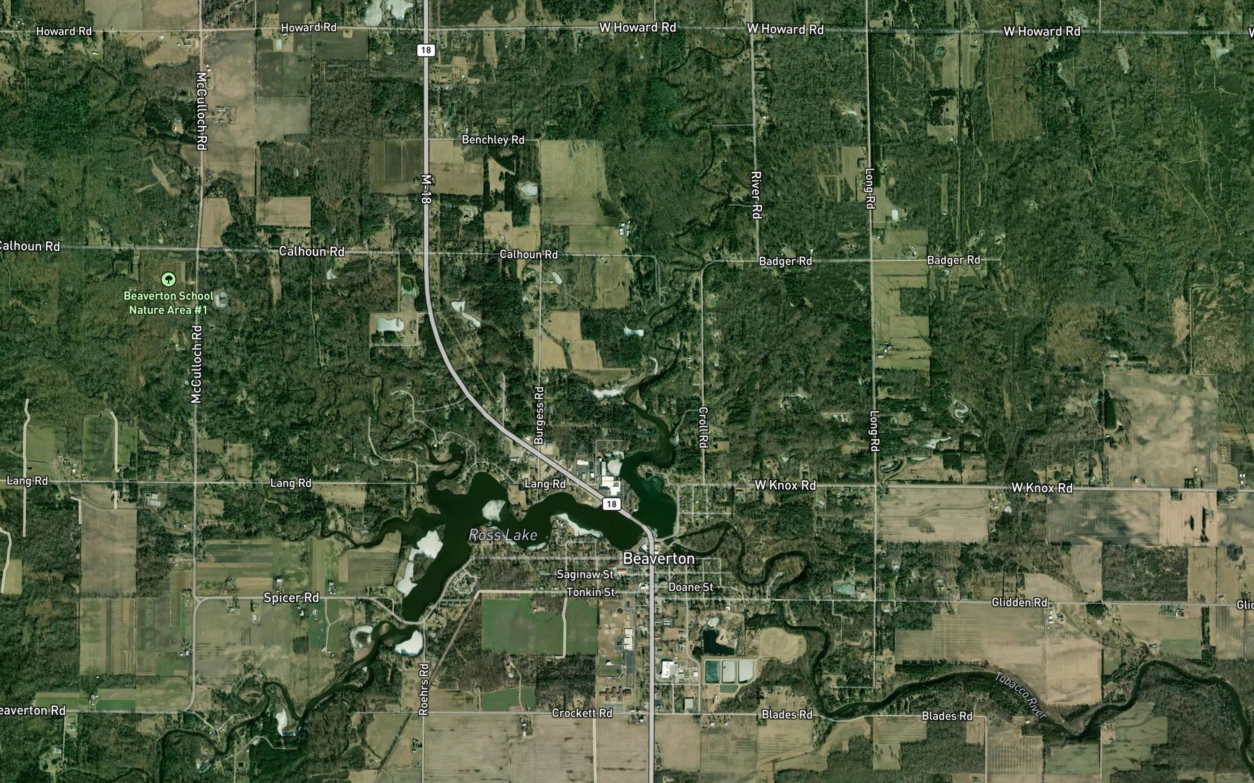 Satellite map of the Doone Creek
