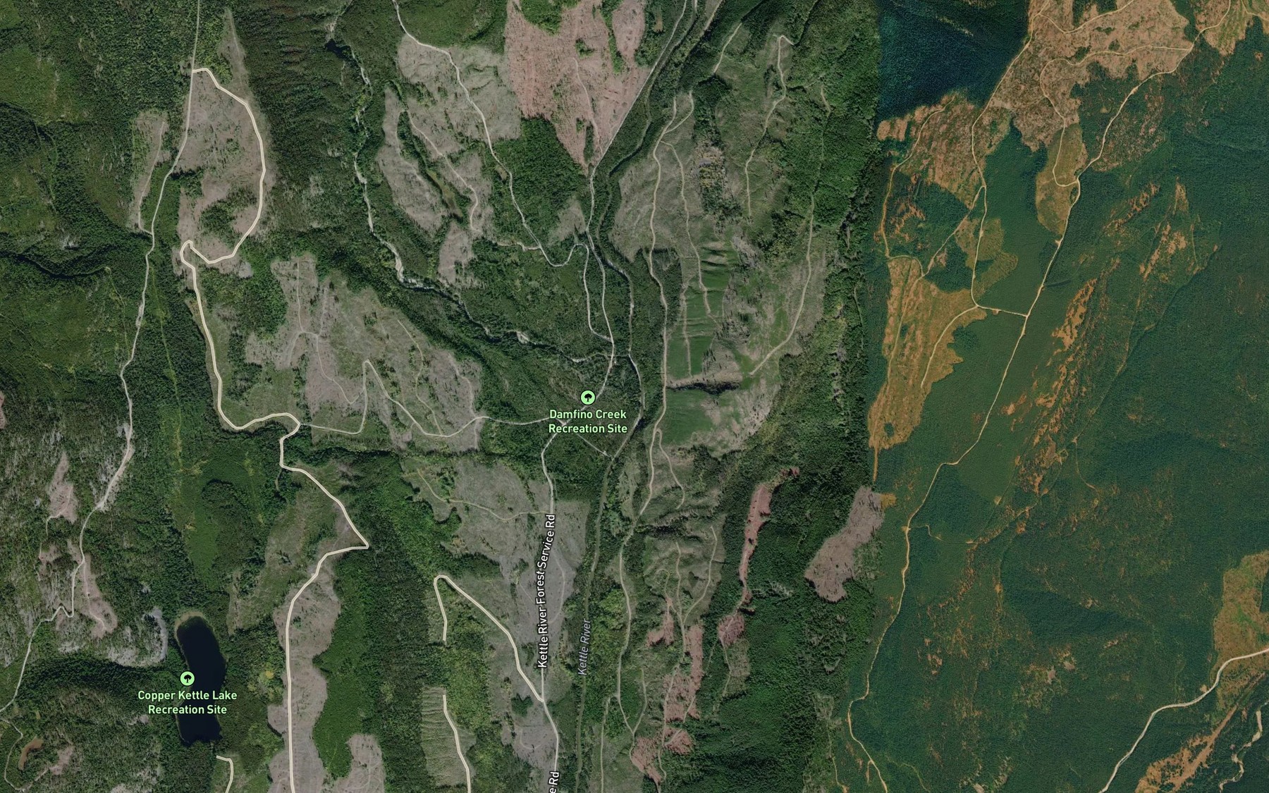 Satellite map of the Damfino Creek