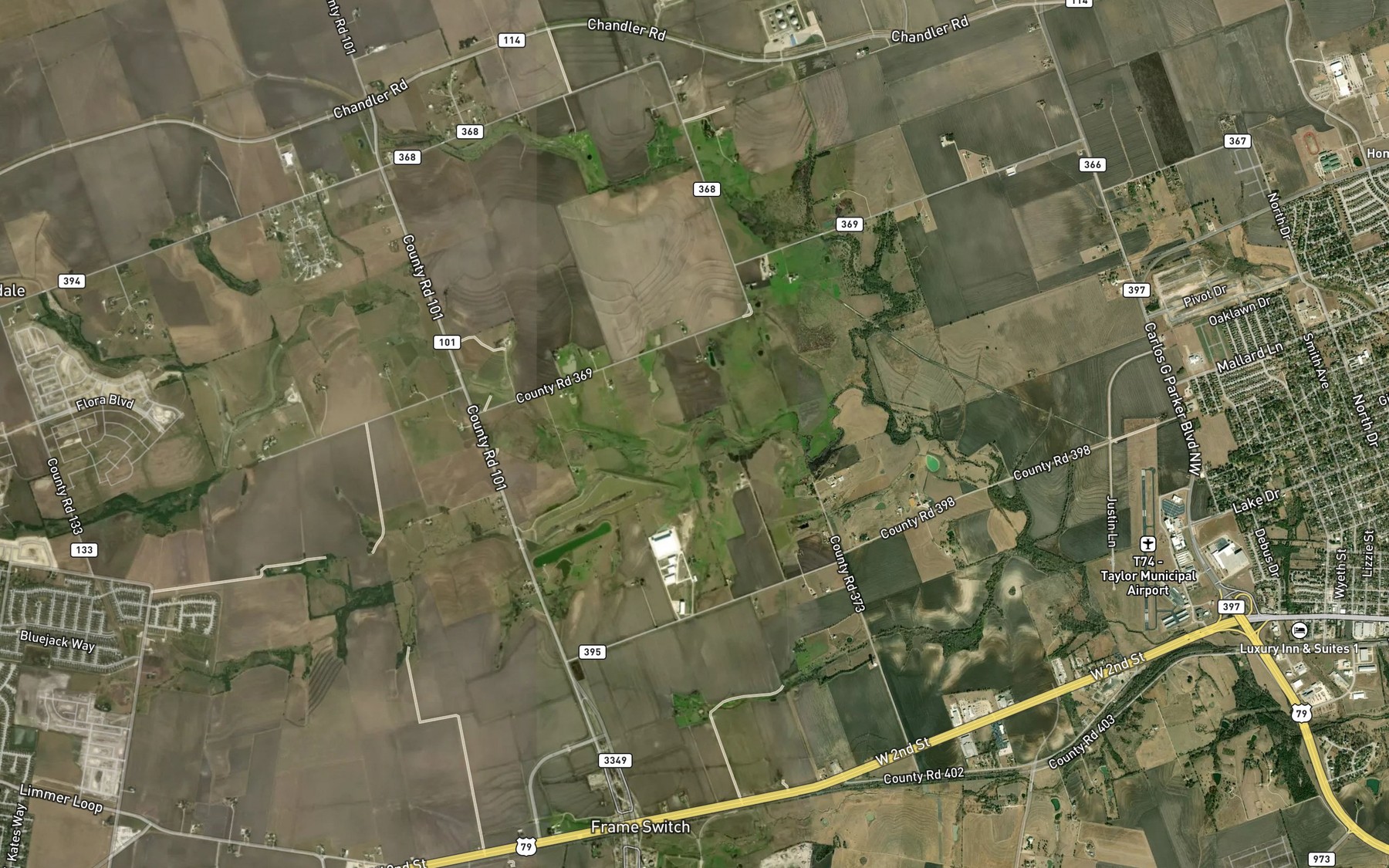 Satellite map of the Little Mustang Creek