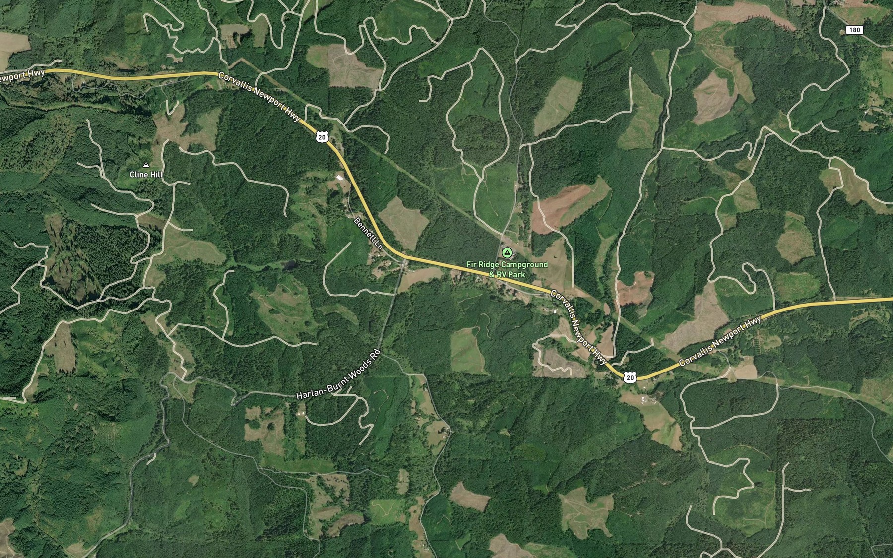 Satellite map of the Shotpouch Creek