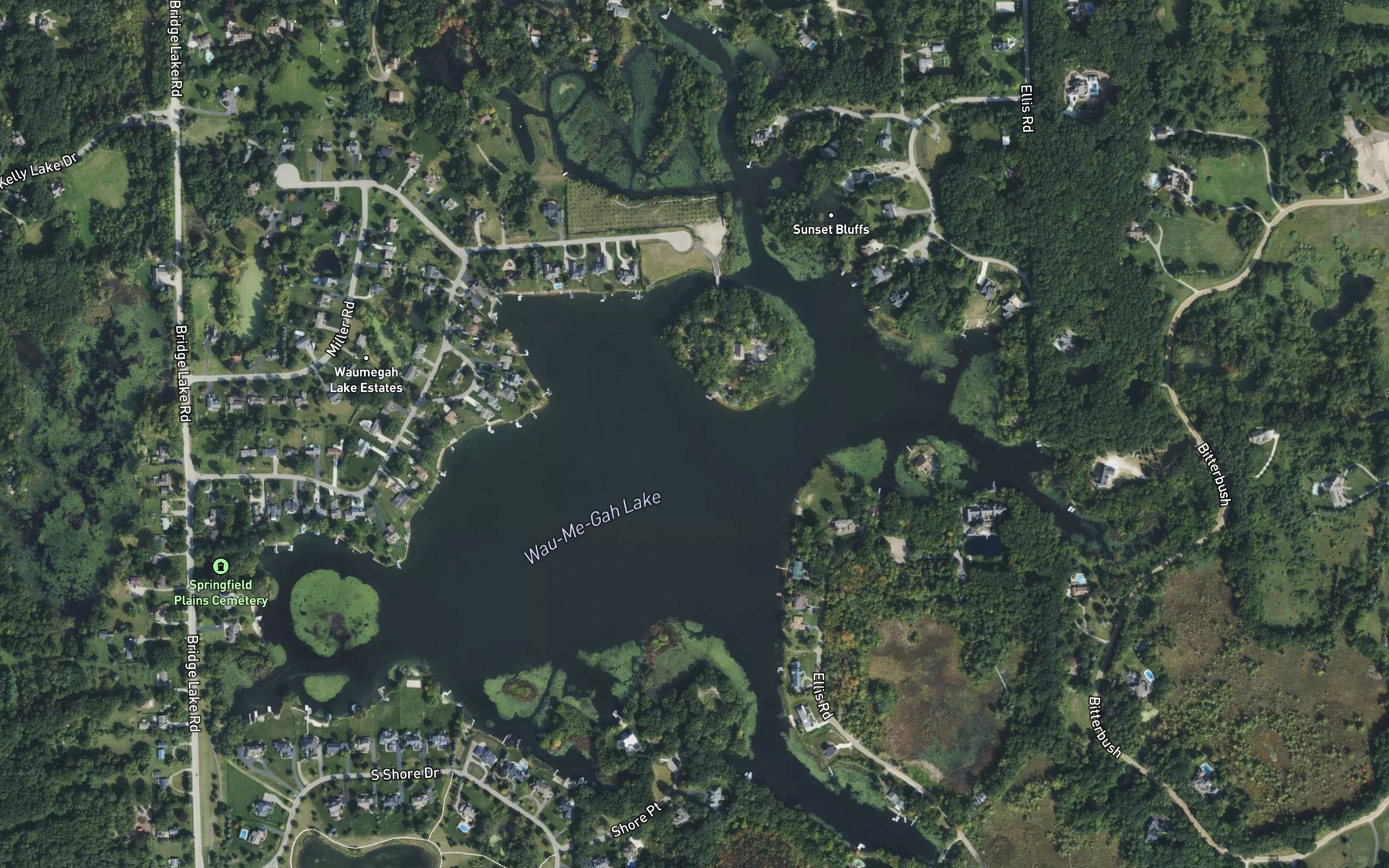 Satellite map of the Wau-Me-Gah Lake