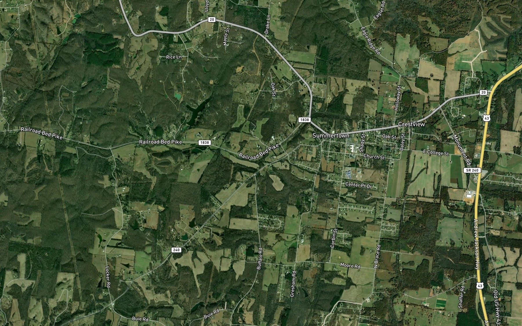Satellite map of the South Fork Saw Creek