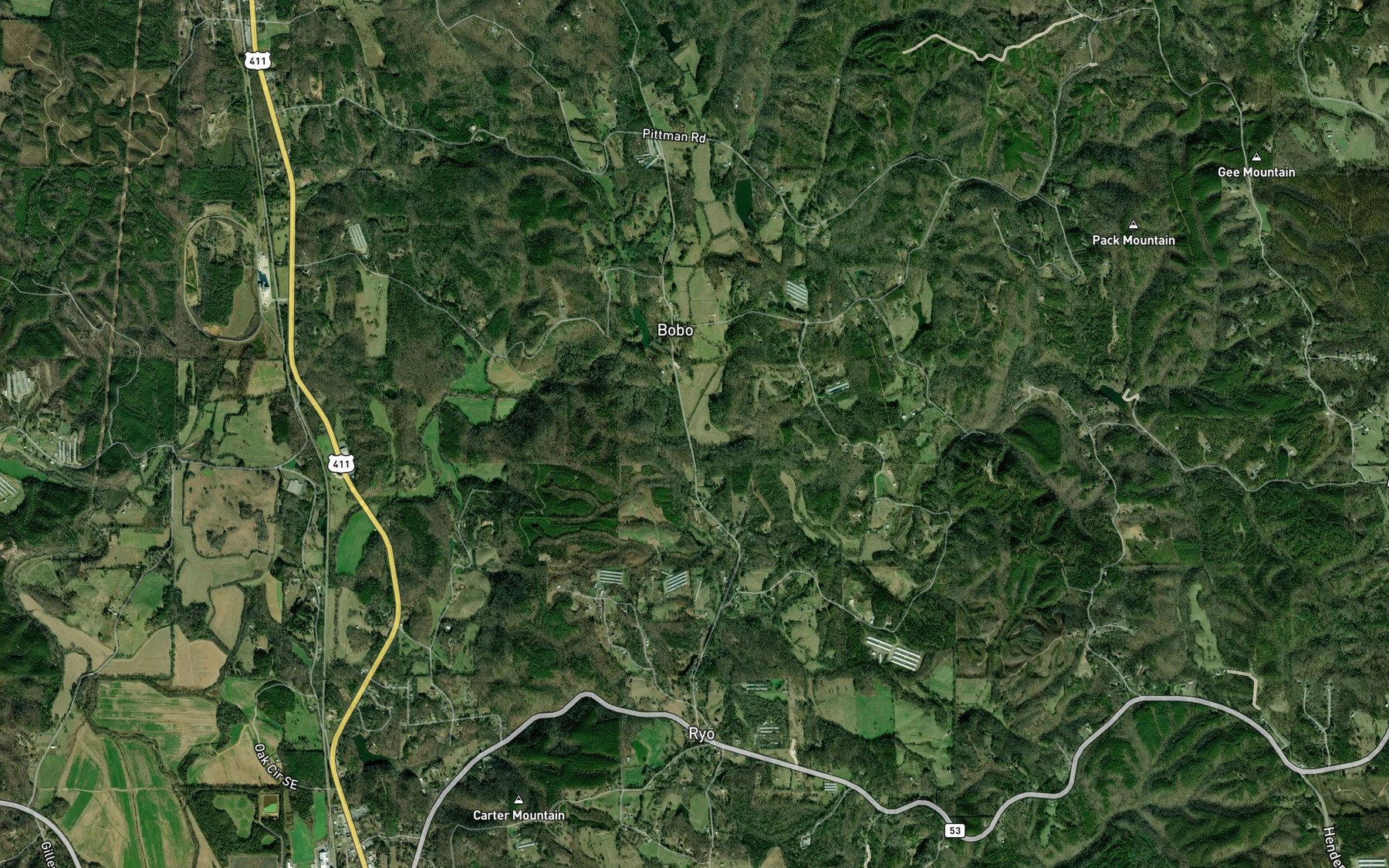 Satellite map of the Becky Branch
