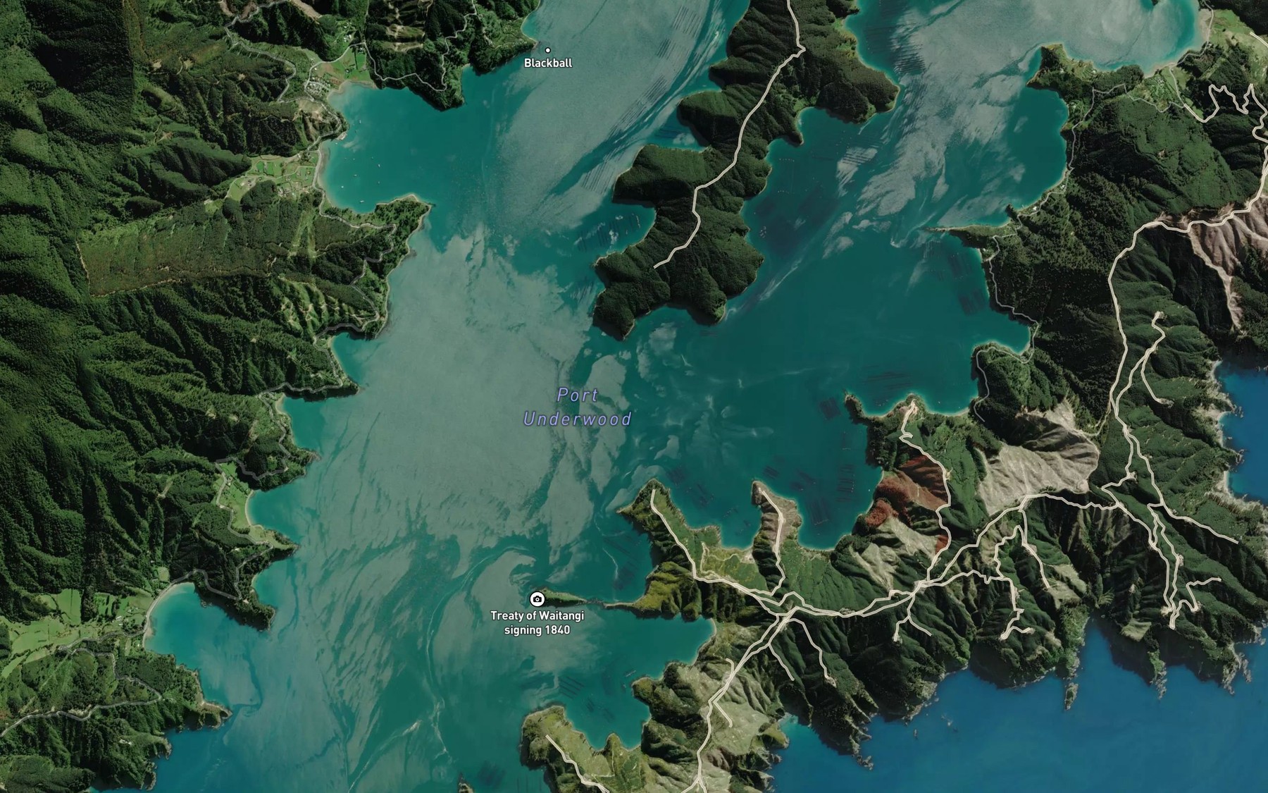 Satellite map of the Kaikoura Bay