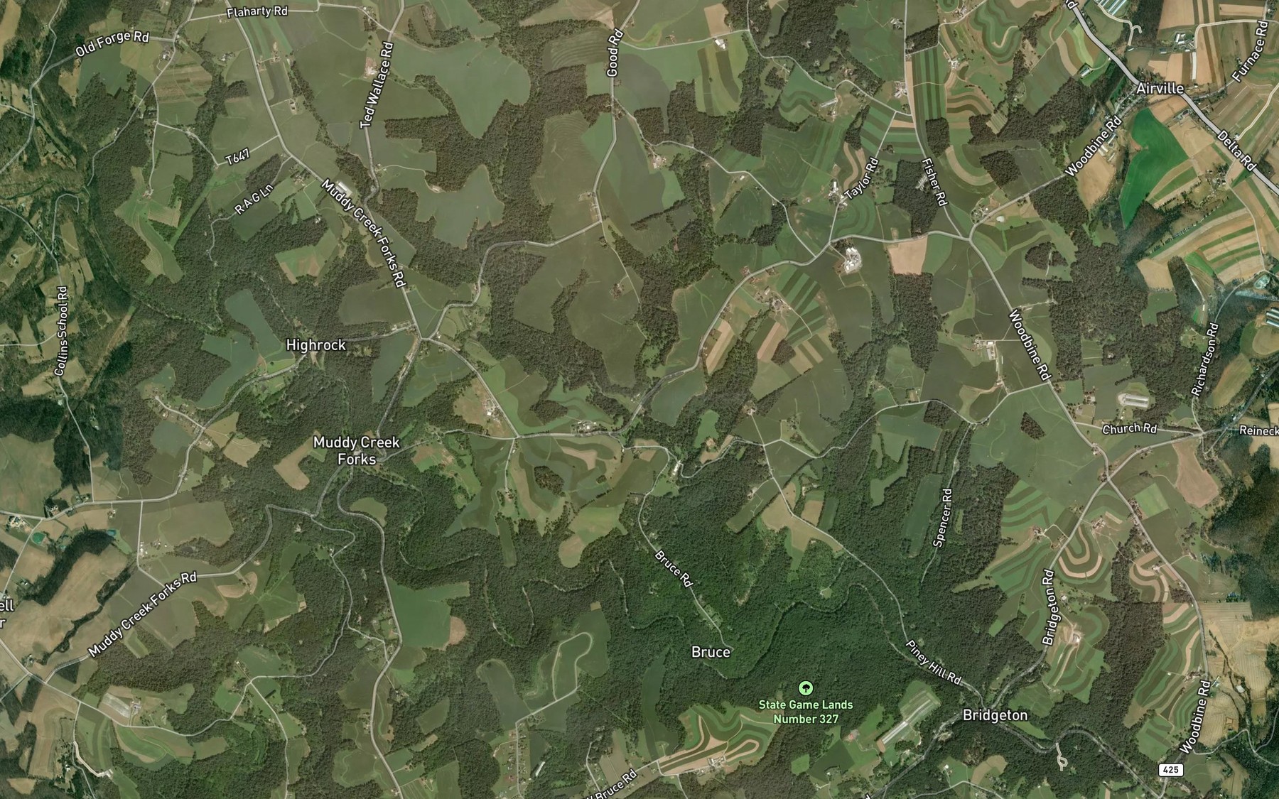 Satellite map of the East Branch Toms Run