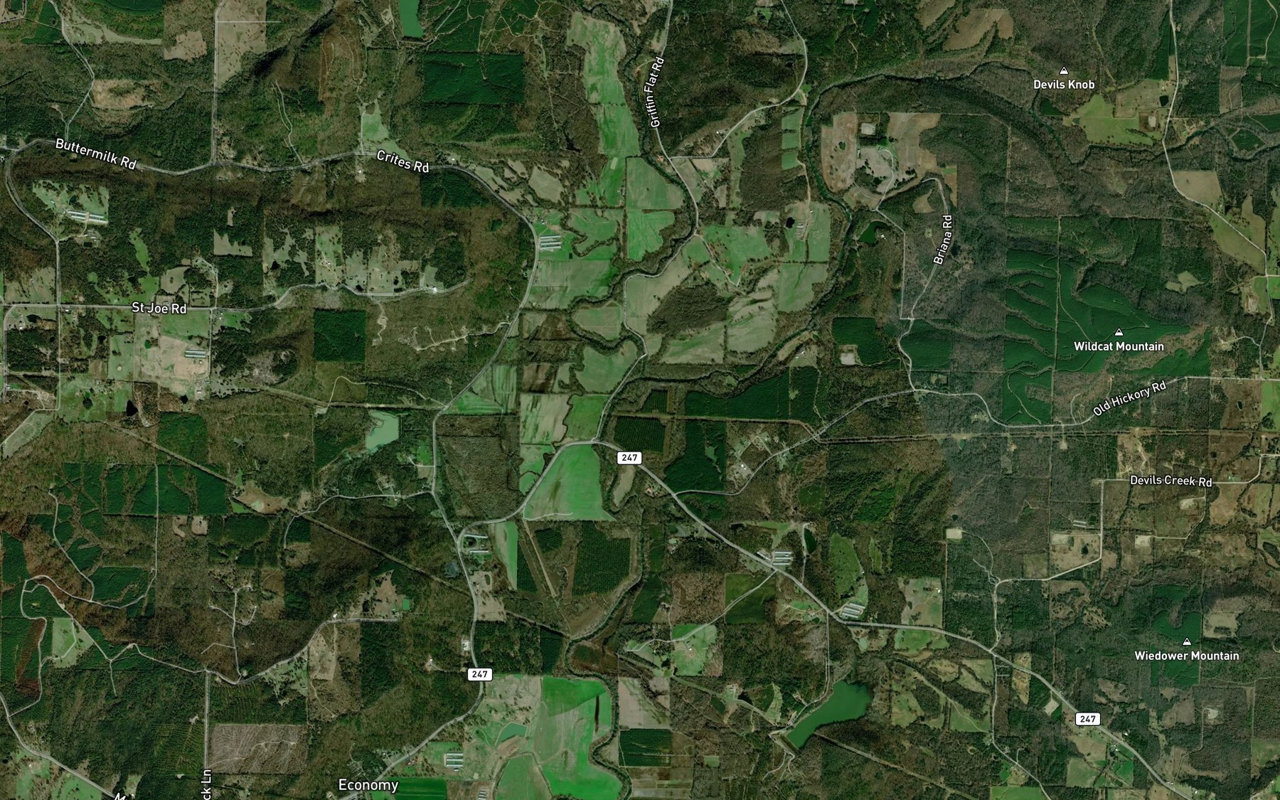 Satellite map of the Hackers Creek