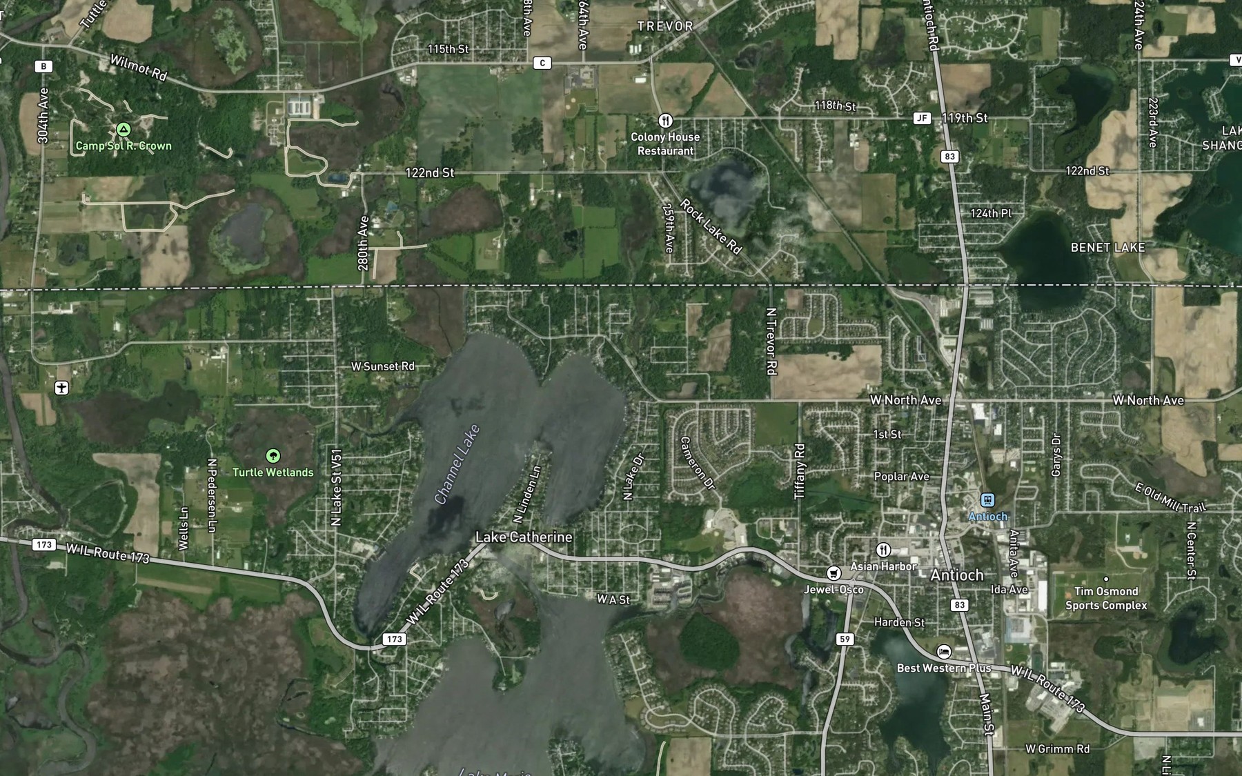 Satellite map of the Trevor Creek