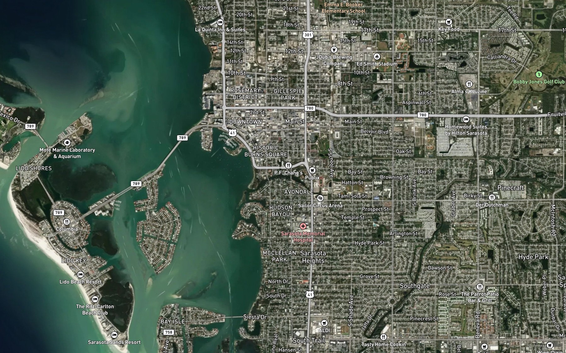 Satellite map of the Hudson Bayou
