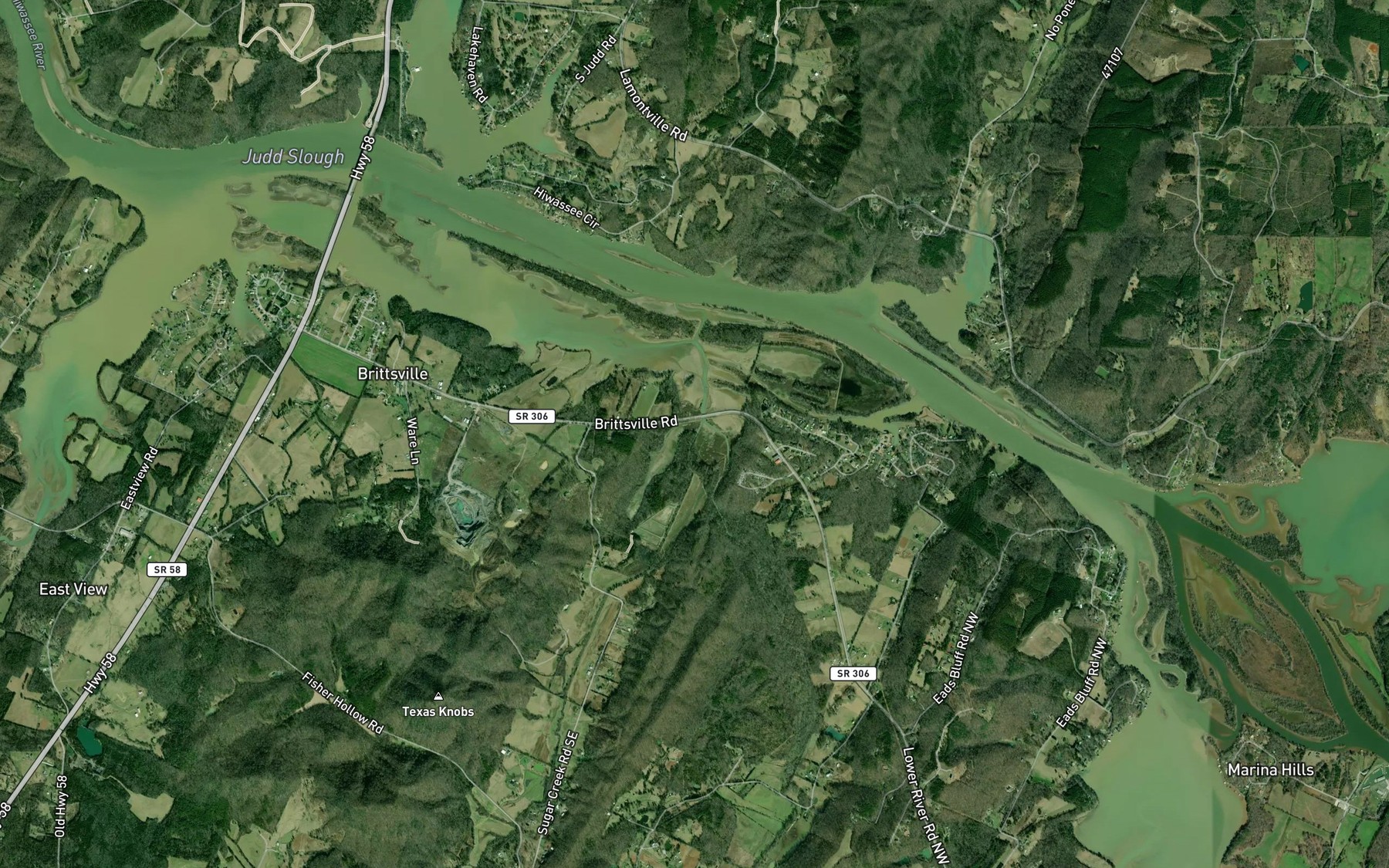 Satellite map of the Sugar Creek