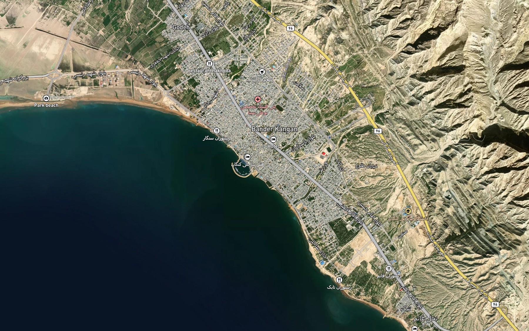 Satellite map of the Khowr-e `Abd ol Salam