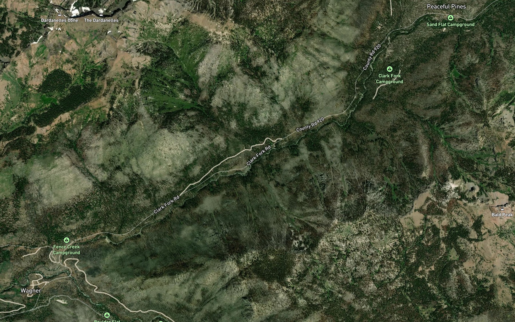 Satellite map of the Little Teton Creek
