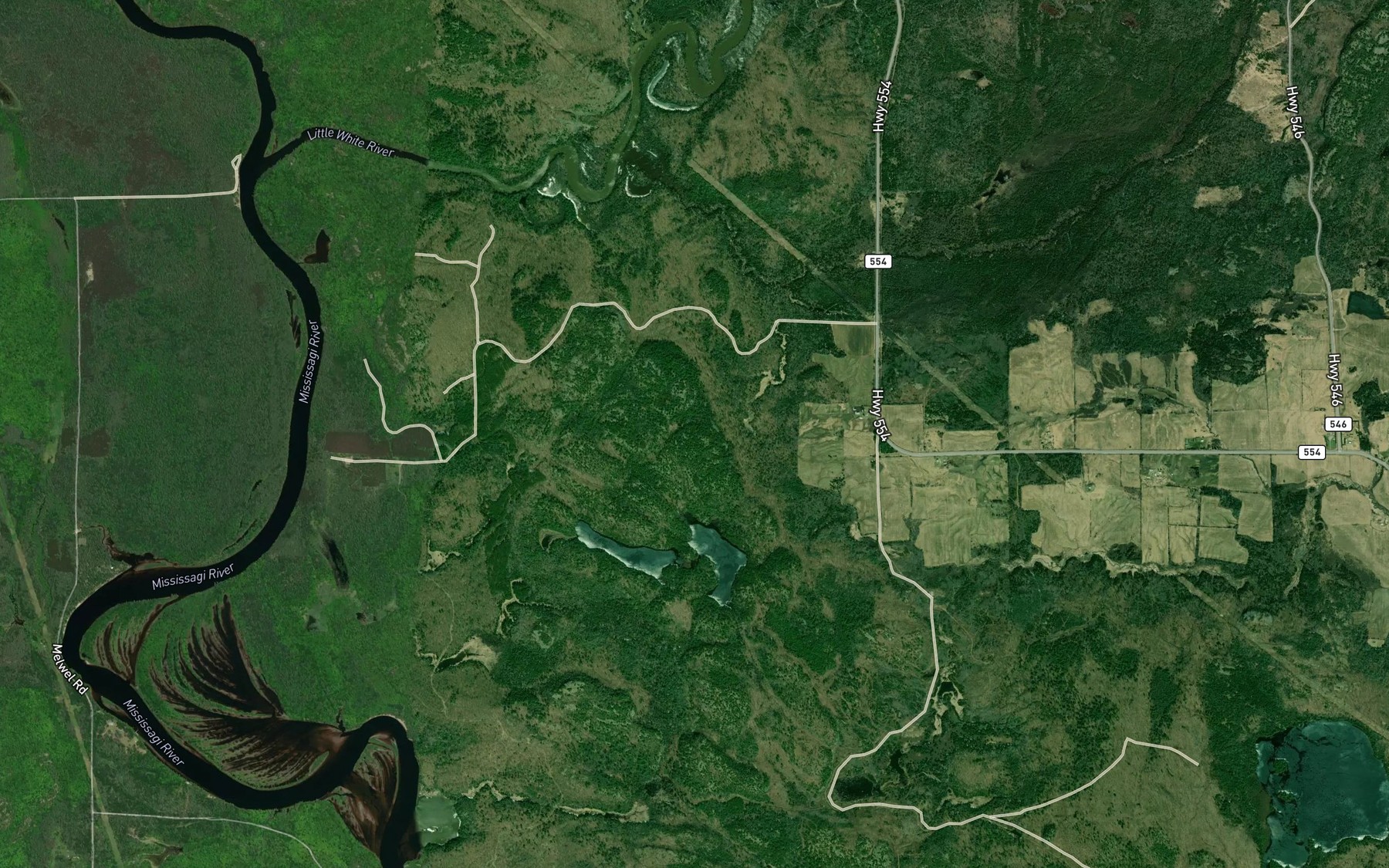 Satellite map of the Brock Lakes