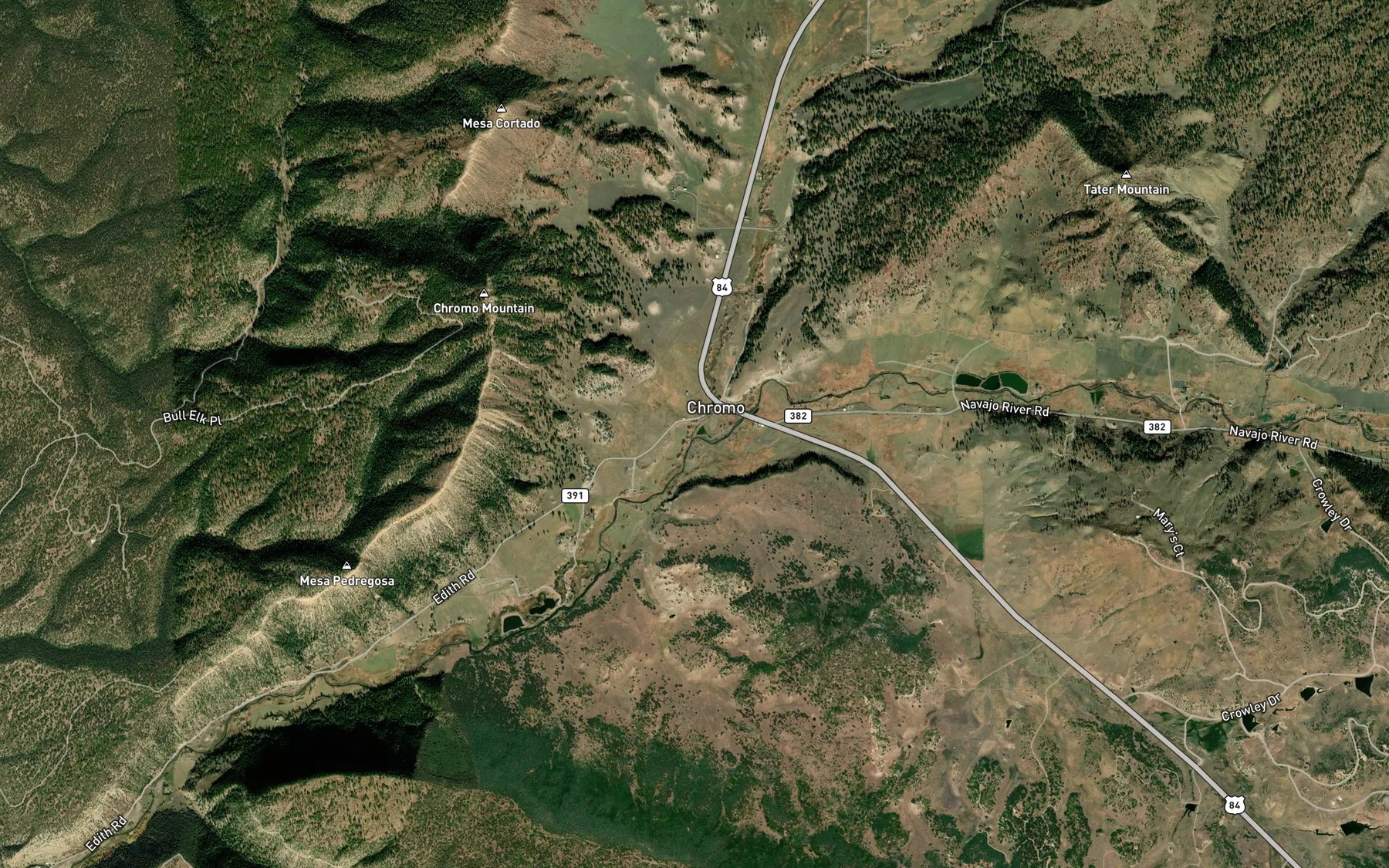 Satellite map of the Little Navajo River