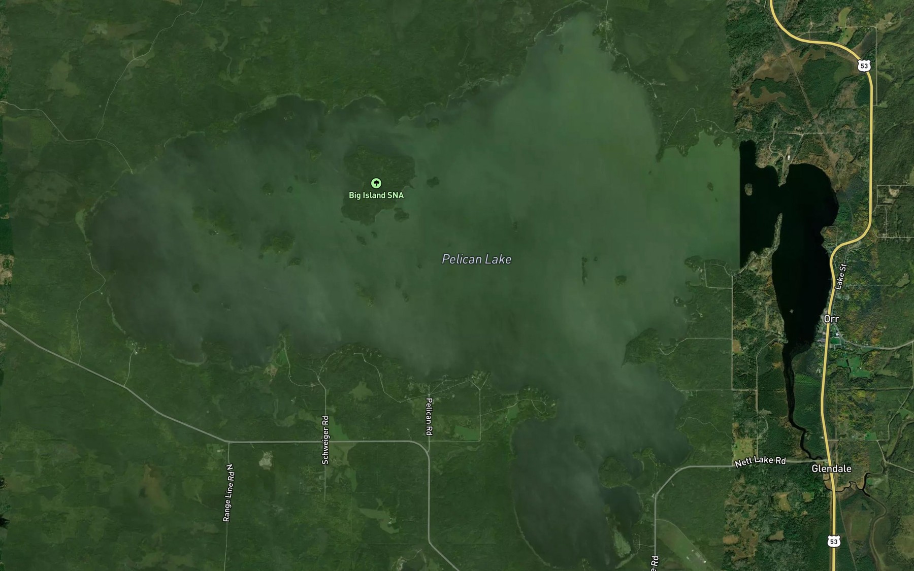 Satellite map of the Pelican Lake