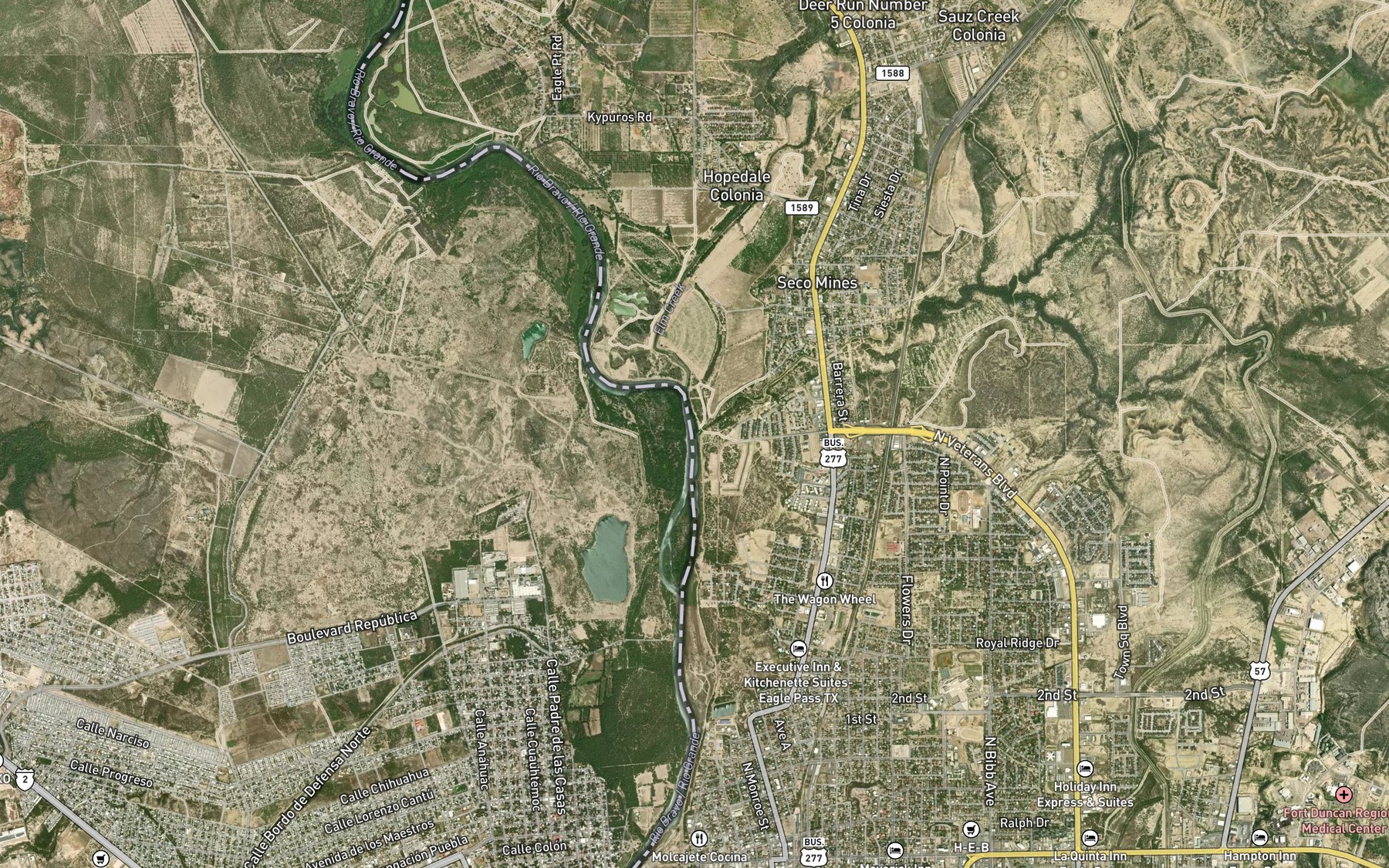 Satellite map of the Seco Creek