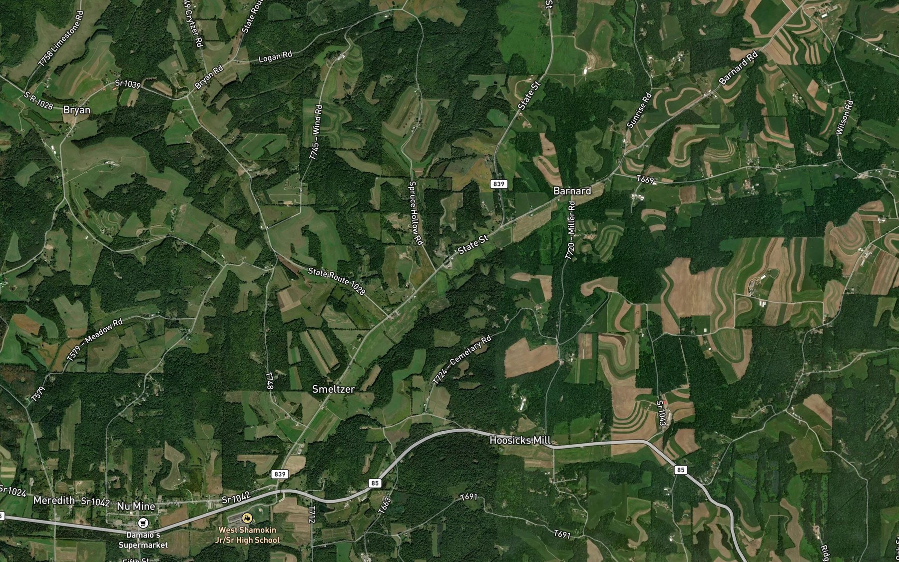 Satellite map of the Spruce Run