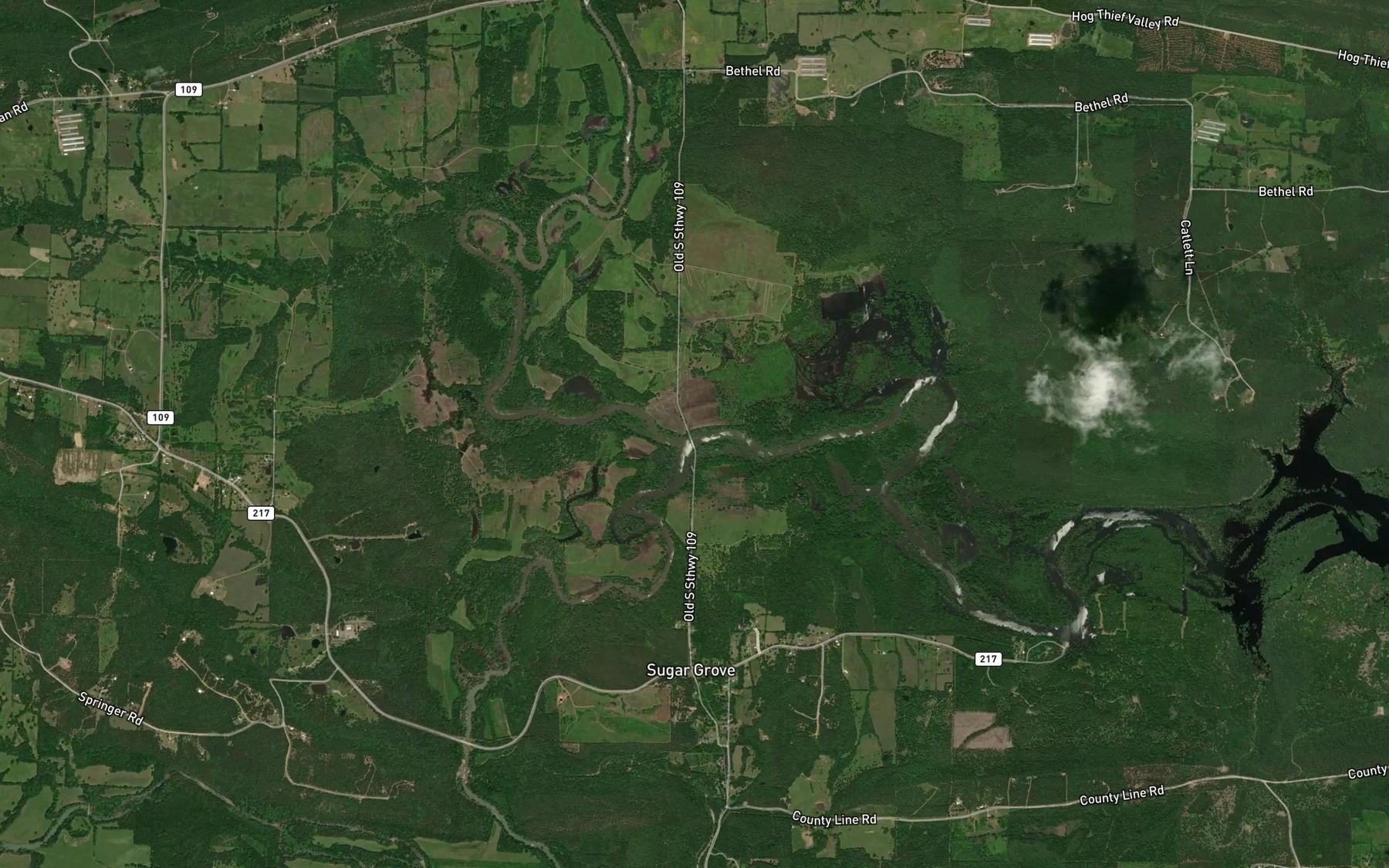 Satellite map of the Sugar Creek