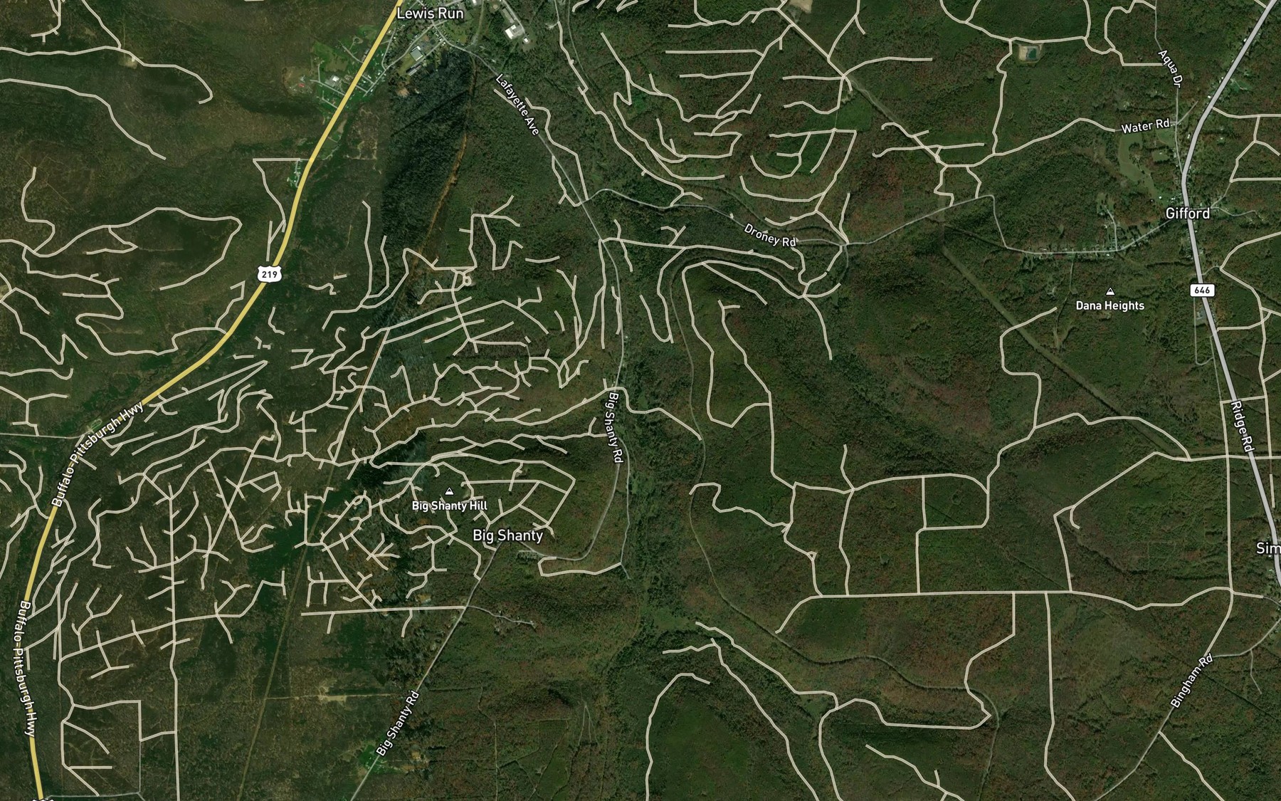 Satellite map of the Bear Run
