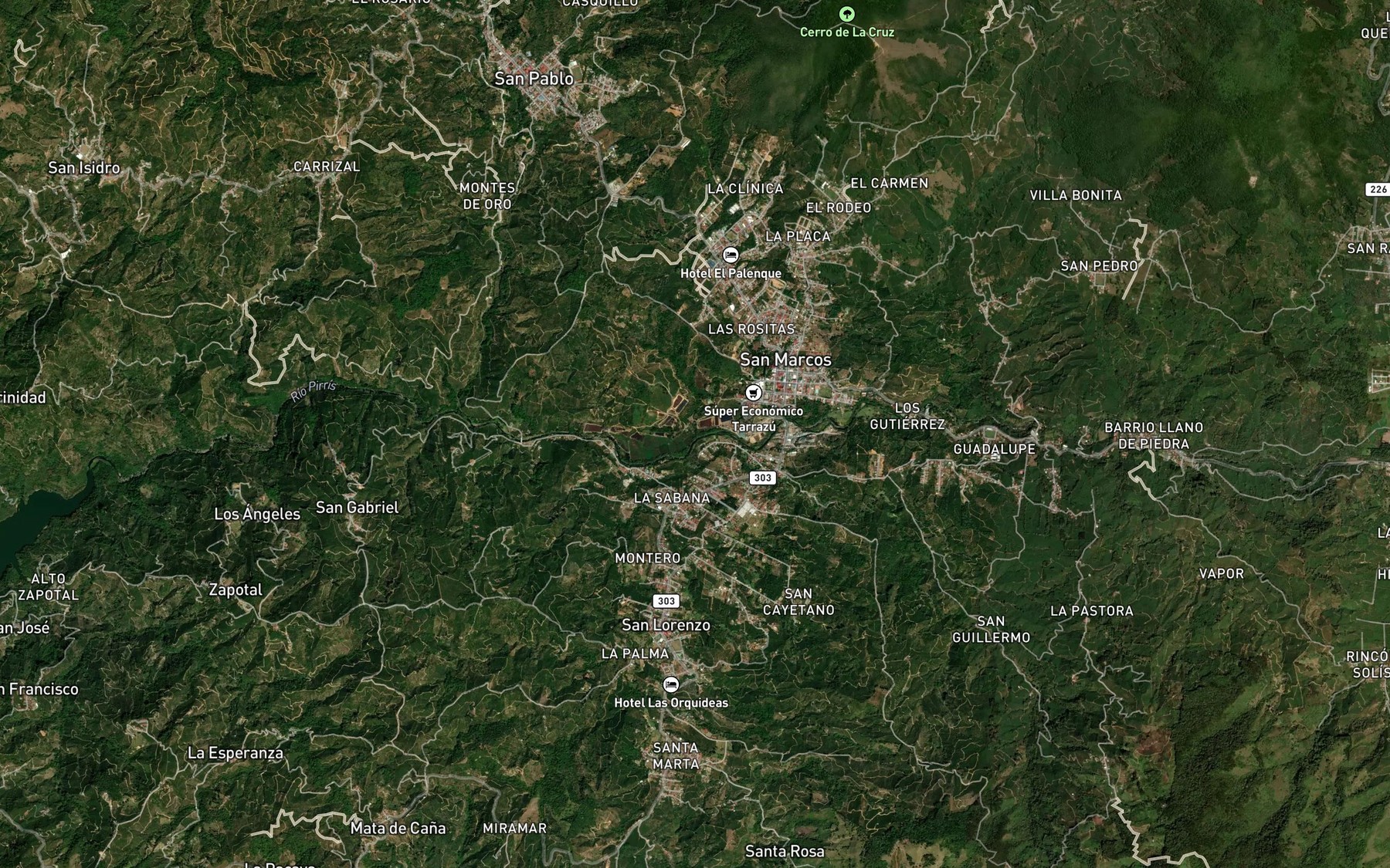 Satellite map of the Quebrada Santa Marta
