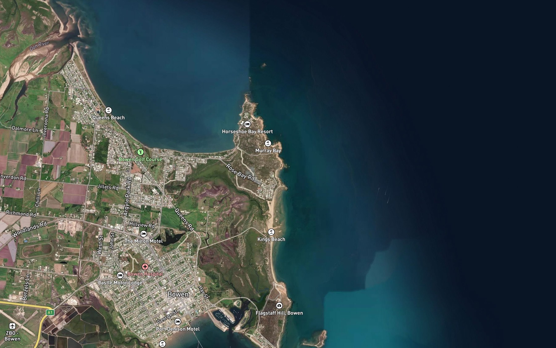 Satellite map of the Rose Bay