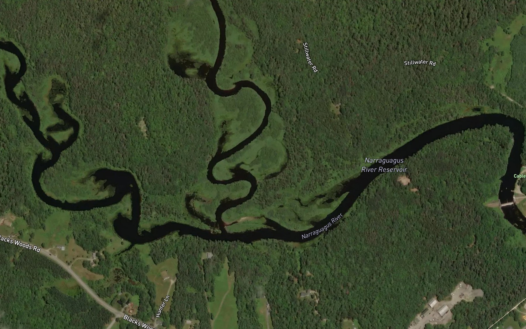 Satellite map of the West Branch Narraguagus River