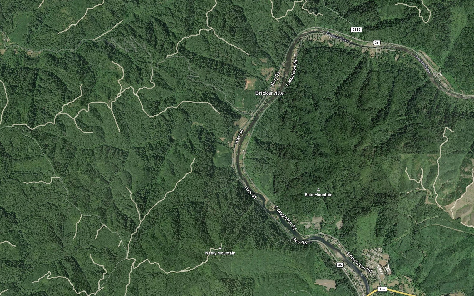 Satellite map of the Walker Creek