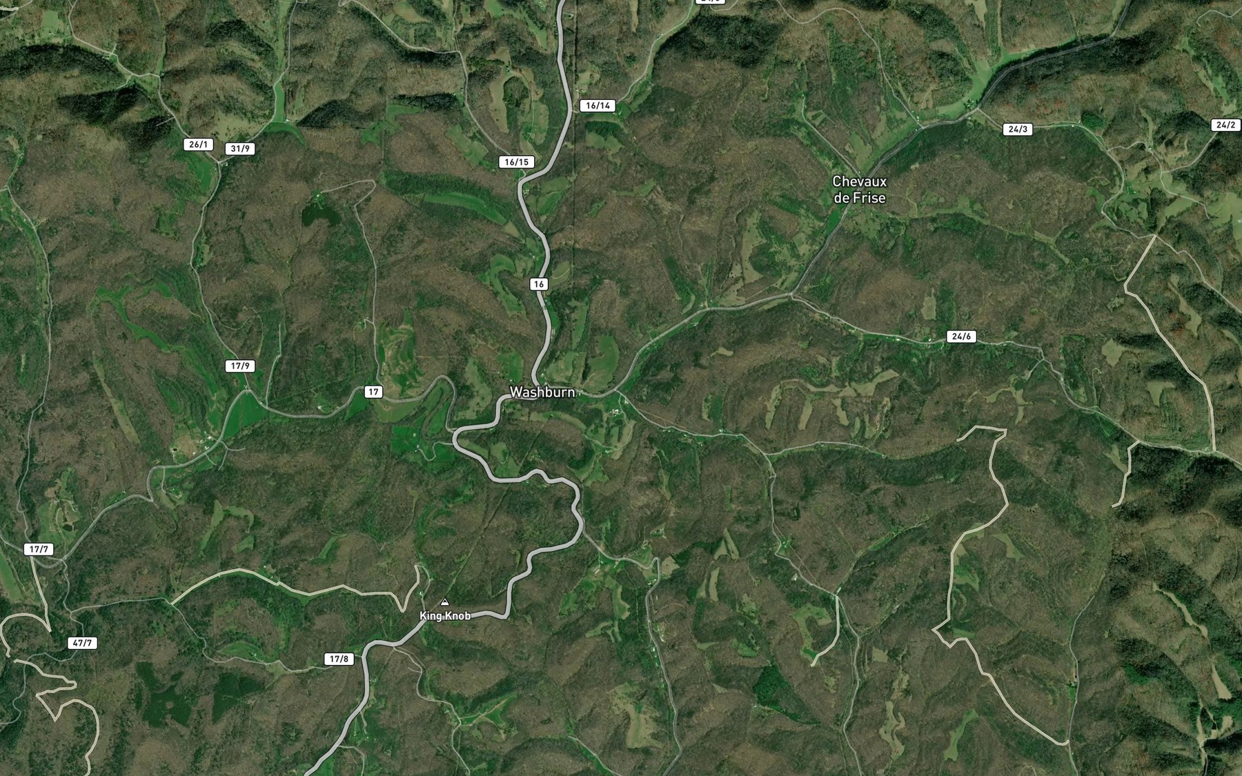 Satellite map of the Davy Cain Run