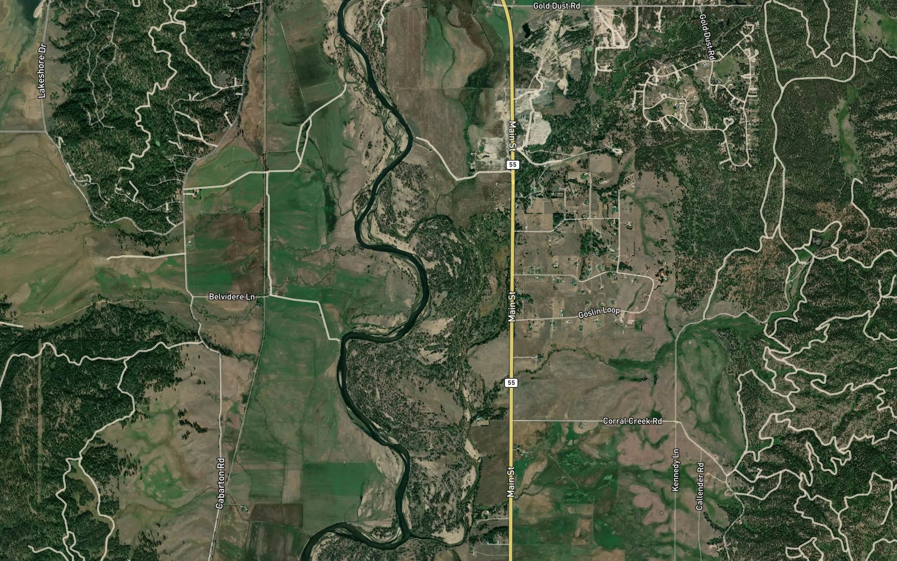 Satellite map of the Corral Creek