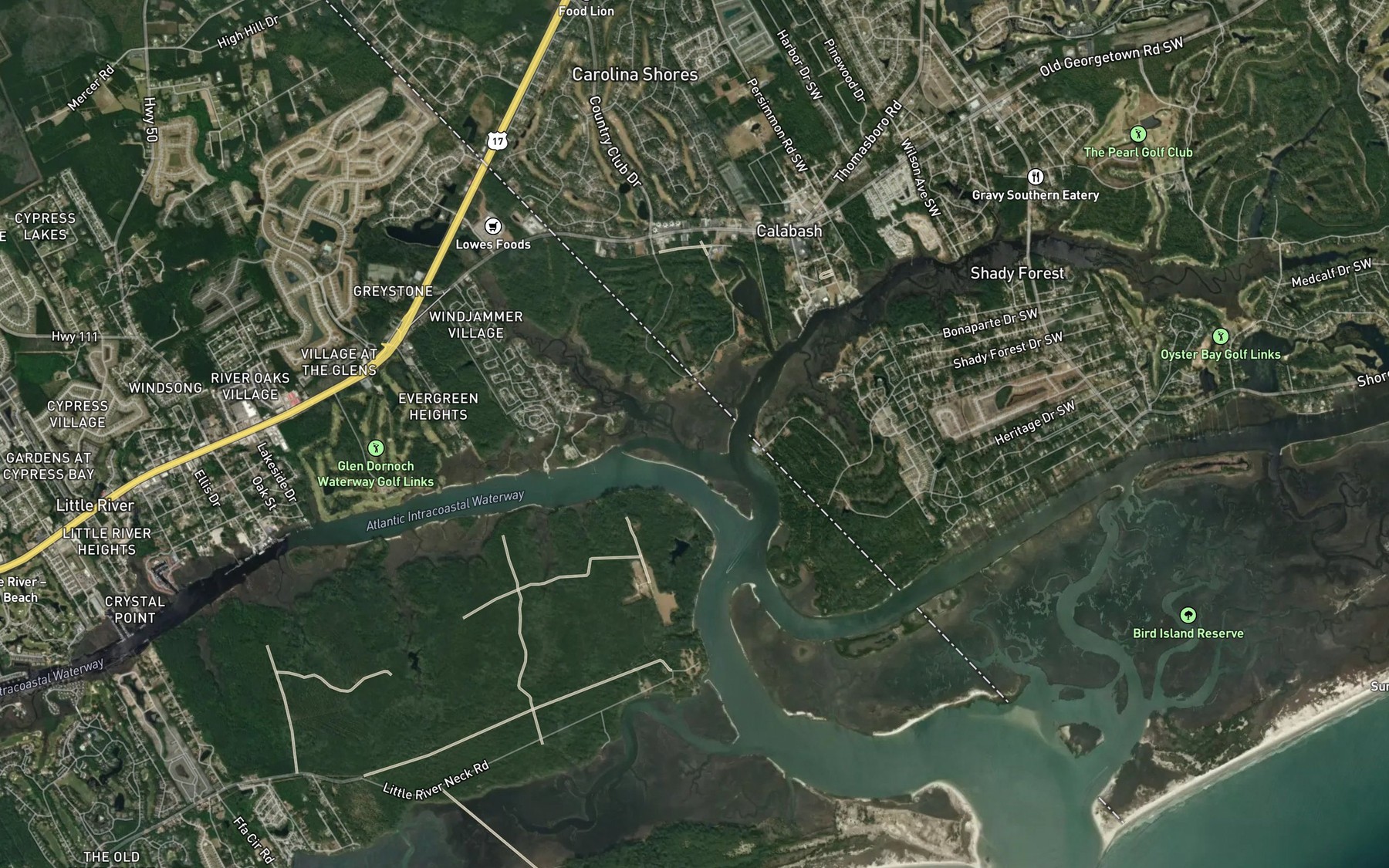 Satellite map of the Calabash River