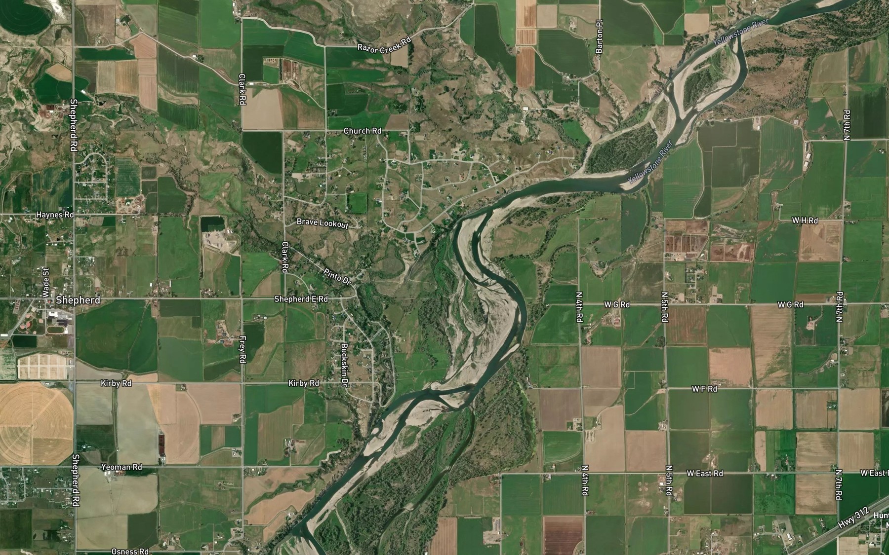 Satellite map of the Crooked Creek