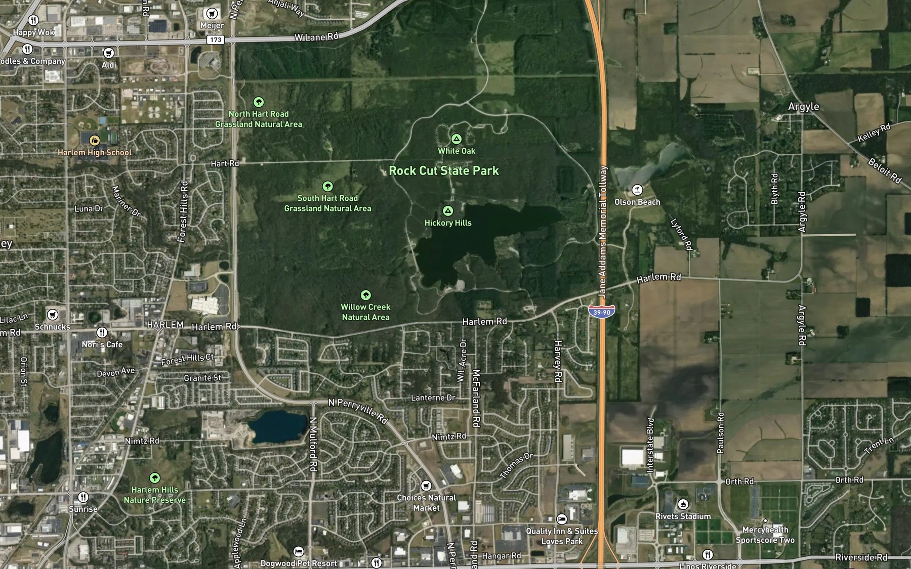 Satellite map of the Rock Cut Boat Ramp