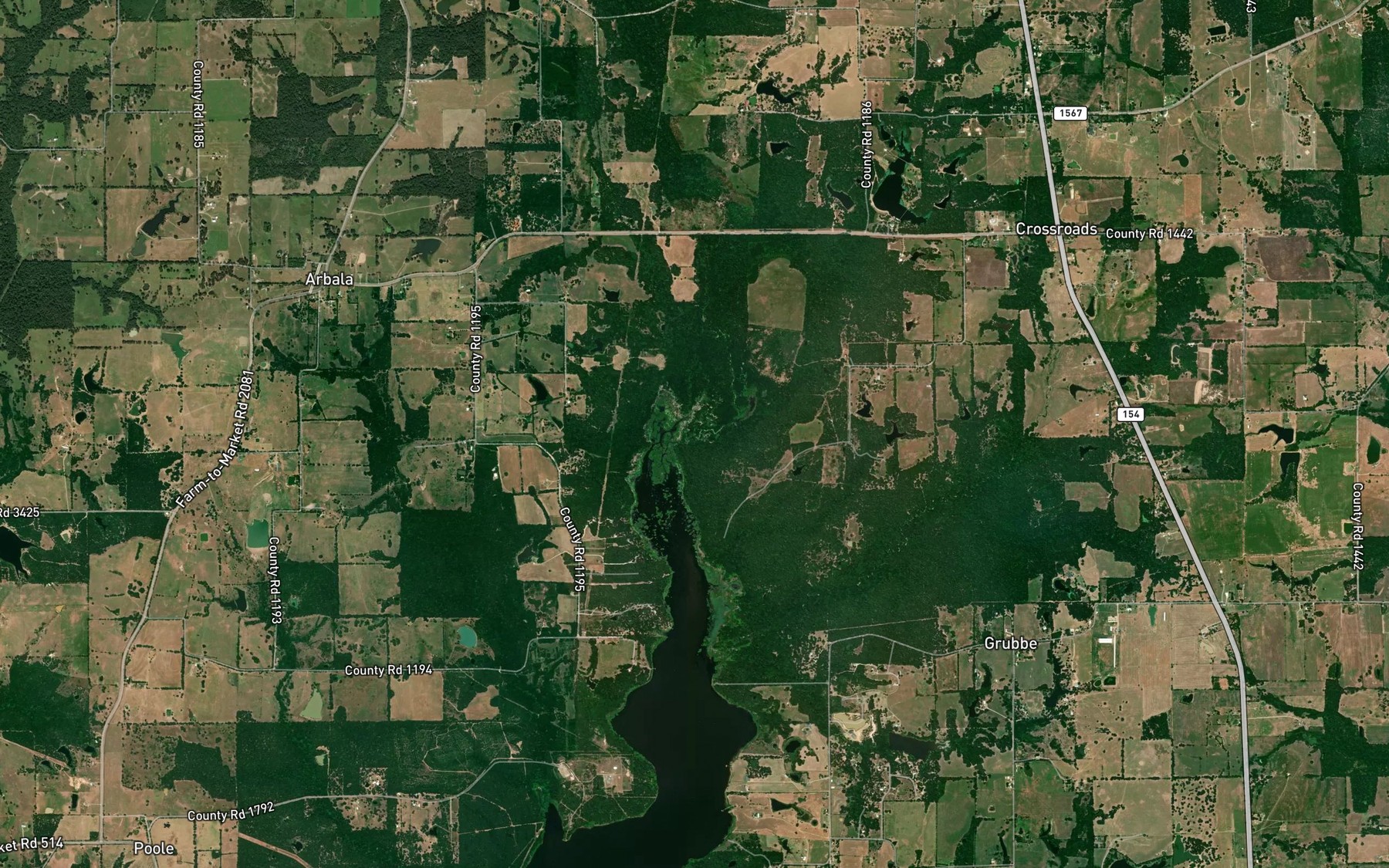 Satellite map of the Brushy Branch