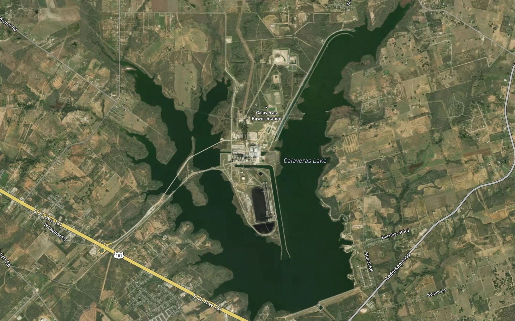 Satellite map of the Calaveras Lake