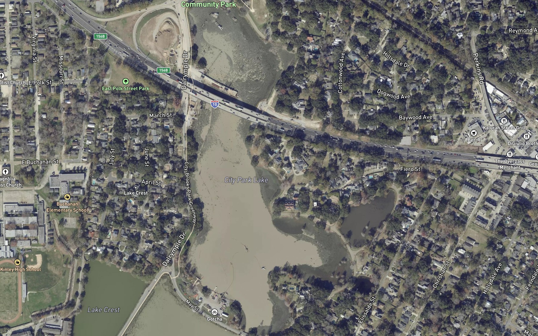 Satellite map of the City Park Lake