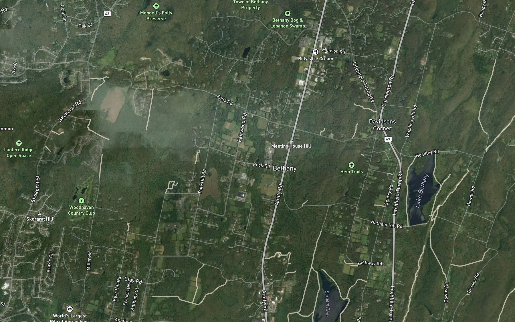 Satellite map of the Peck Pond