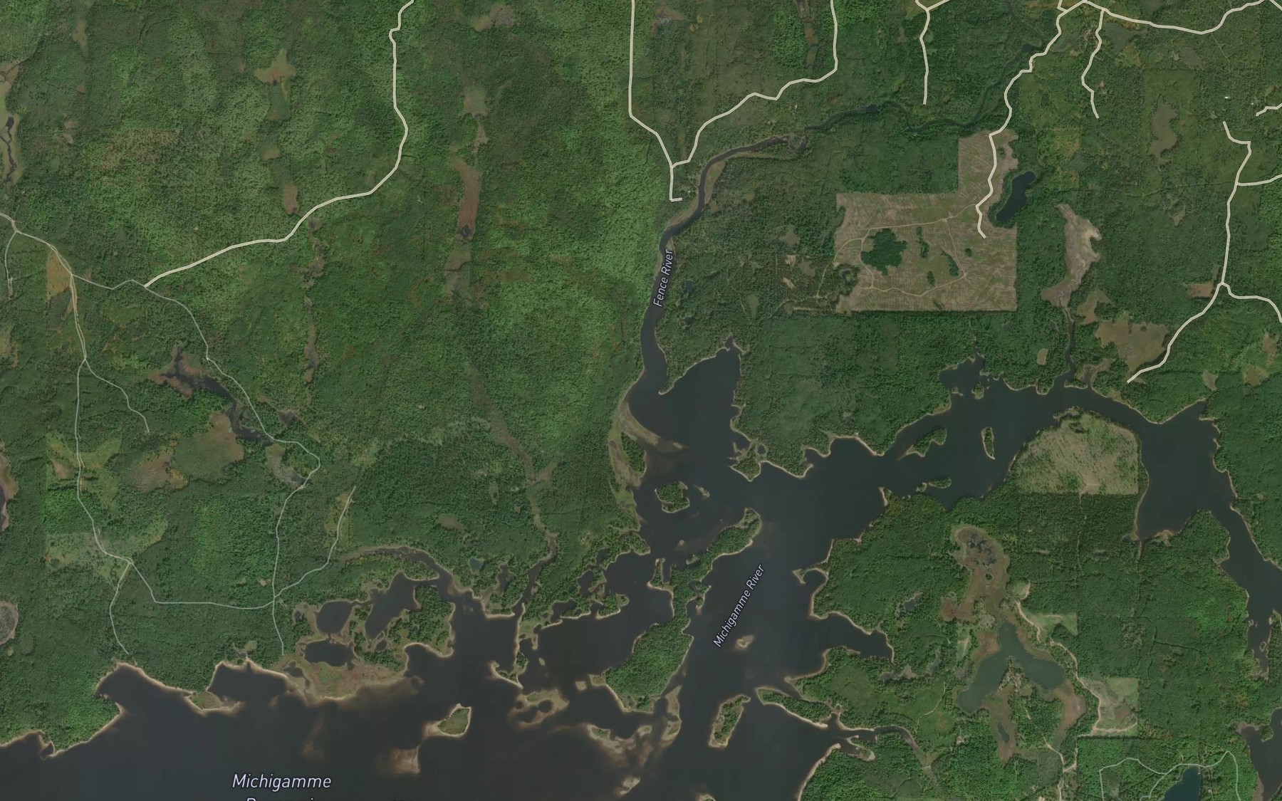 Satellite map of the Fence River