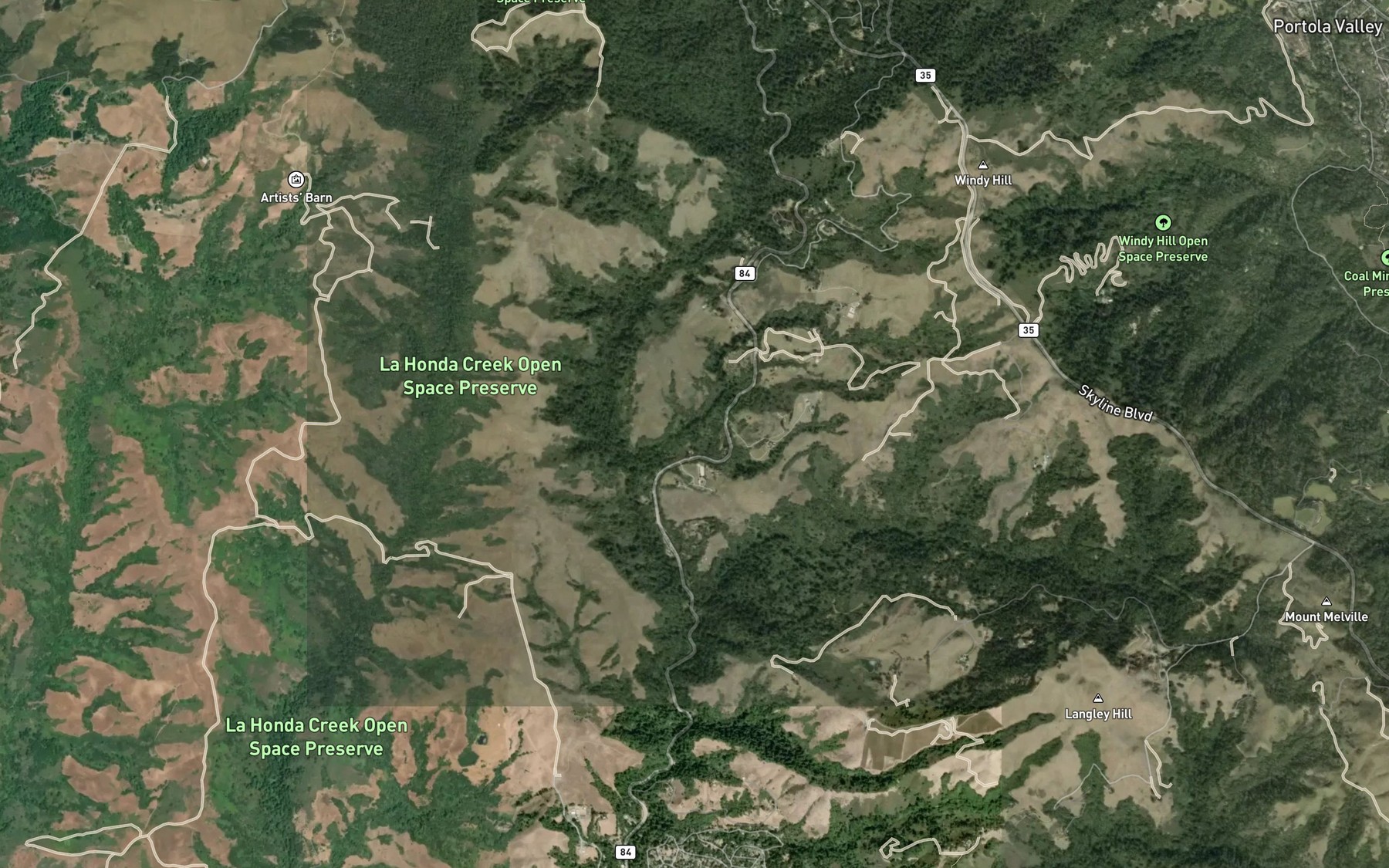 Satellite map of the Spanish Ranch Creek