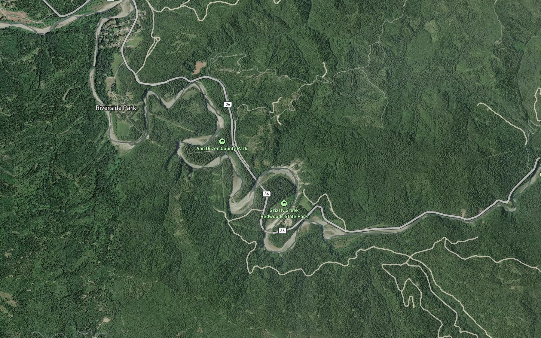Satellite map of the Blue Slide Creek