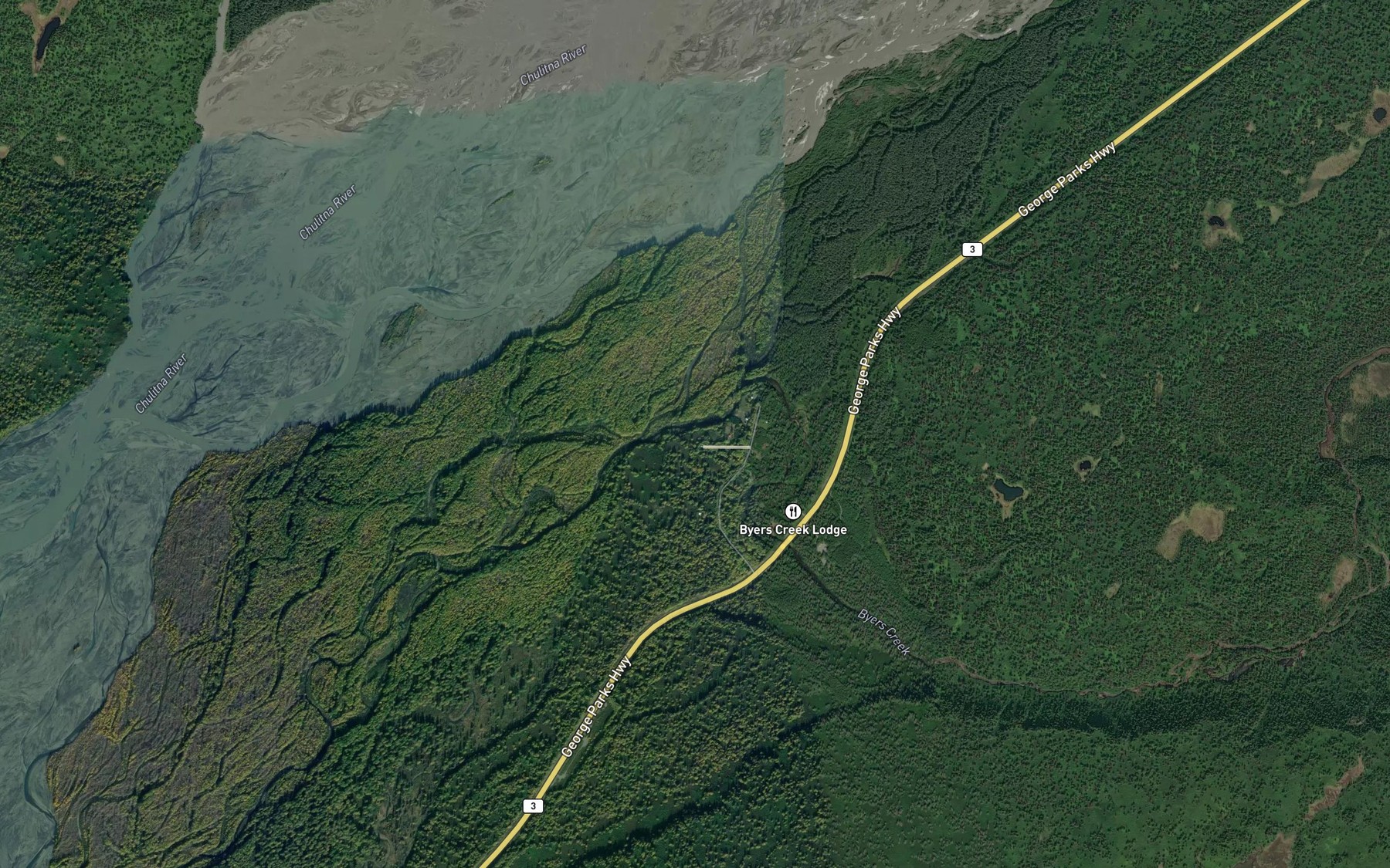 Satellite map of the Byers Creek