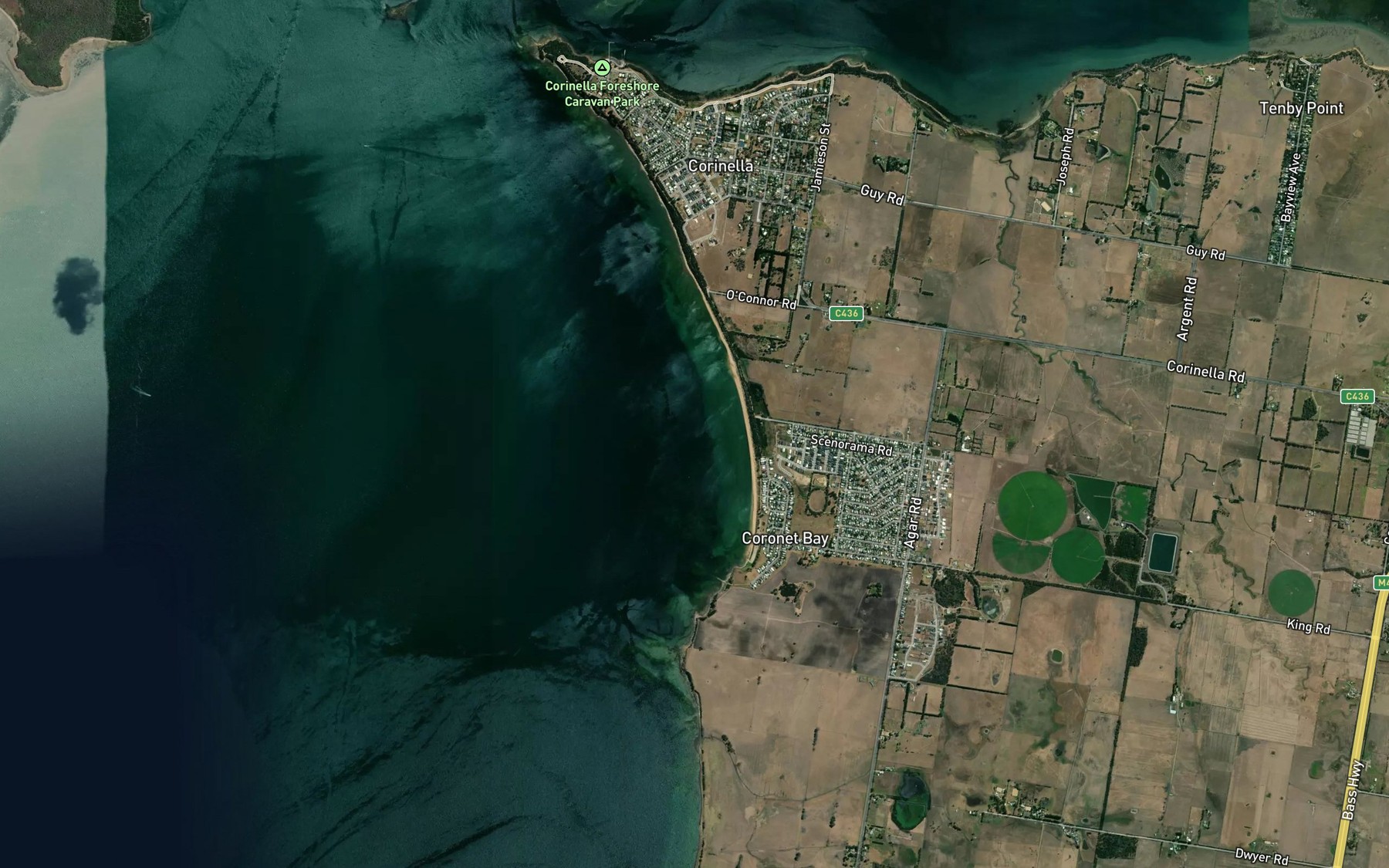 Satellite map of the Coronet Bay